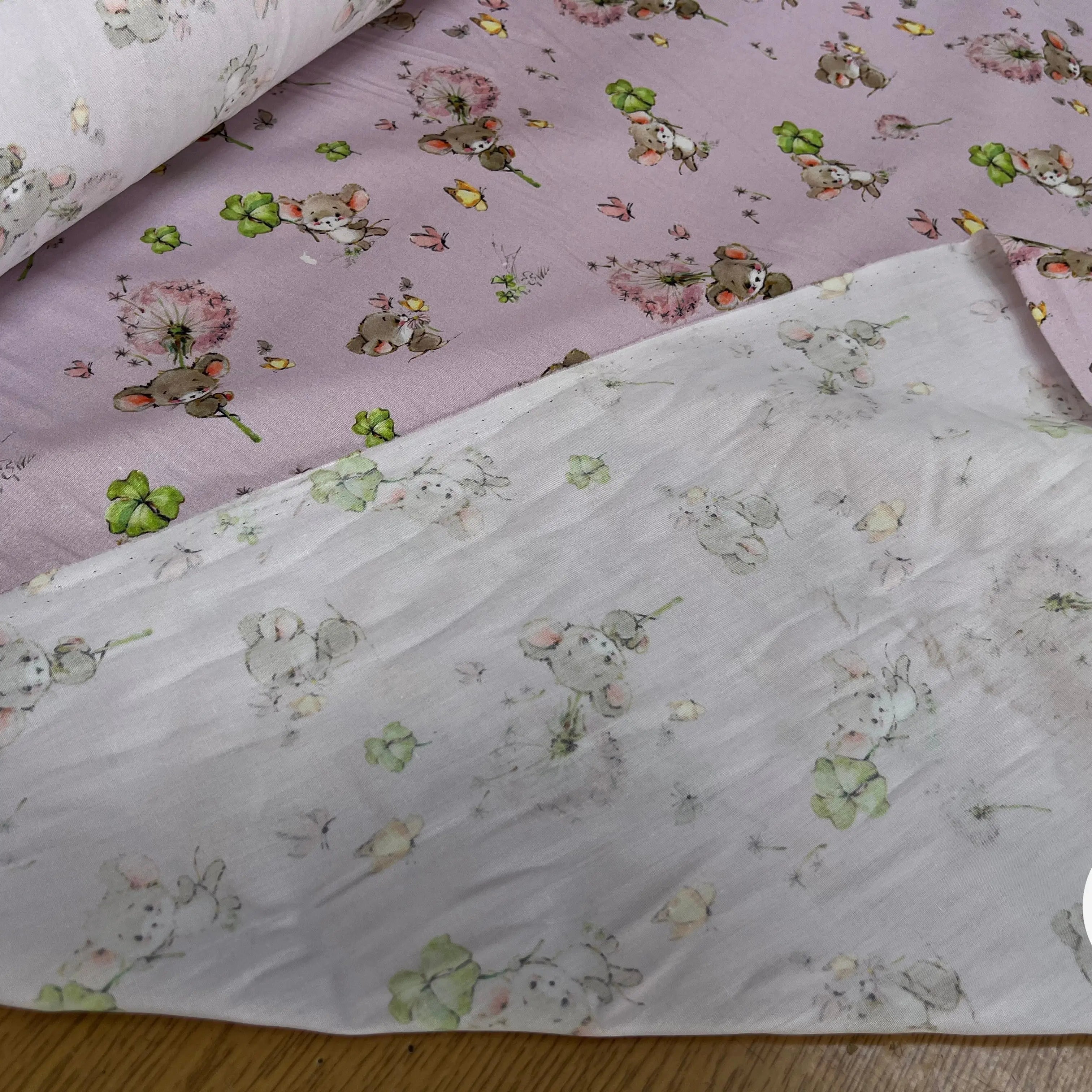 POPELINE DE COTON 120 FILS ENFANT PETITE SOURIS ROSE - My Little Coupon