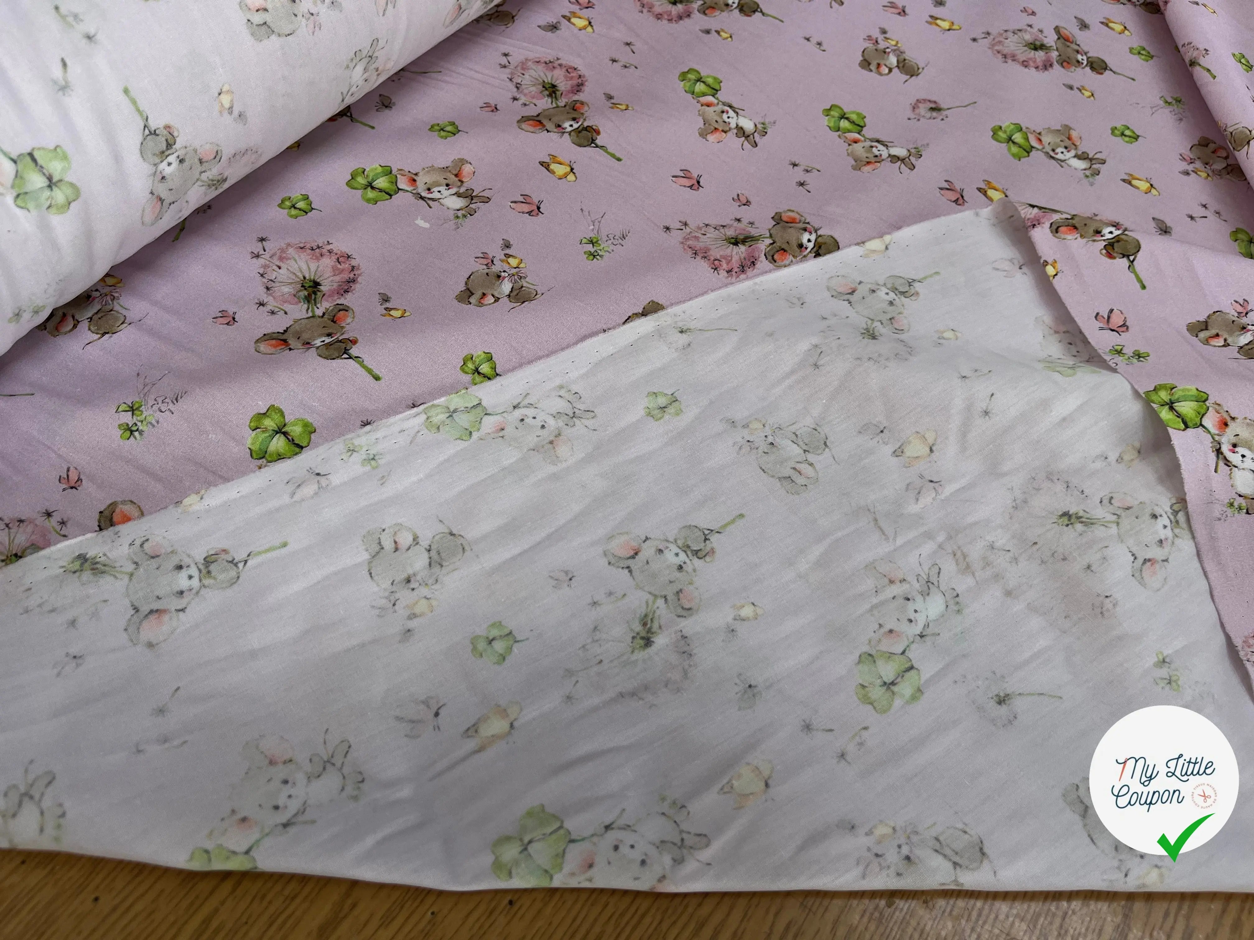 POPELINE DE COTON 120 FILS ENFANT PETITE SOURIS ROSE - My Little Coupon