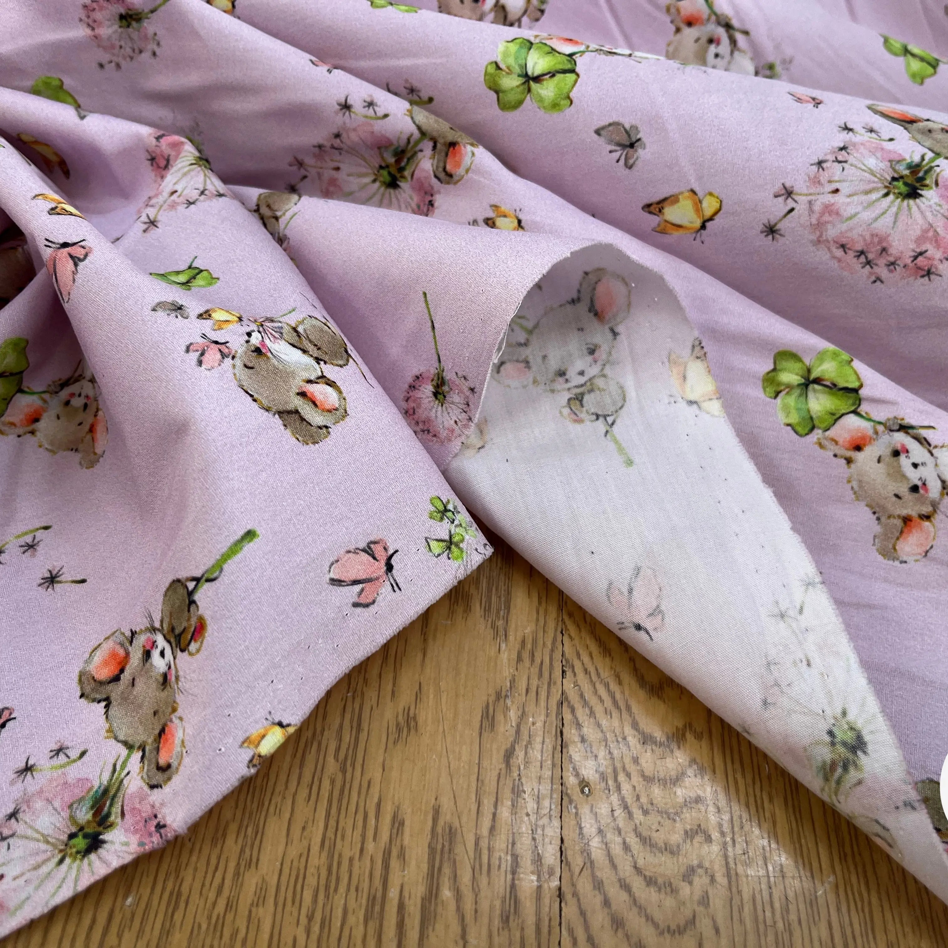 POPELINE DE COTON 120 FILS ENFANT PETITE SOURIS ROSE - My Little Coupon