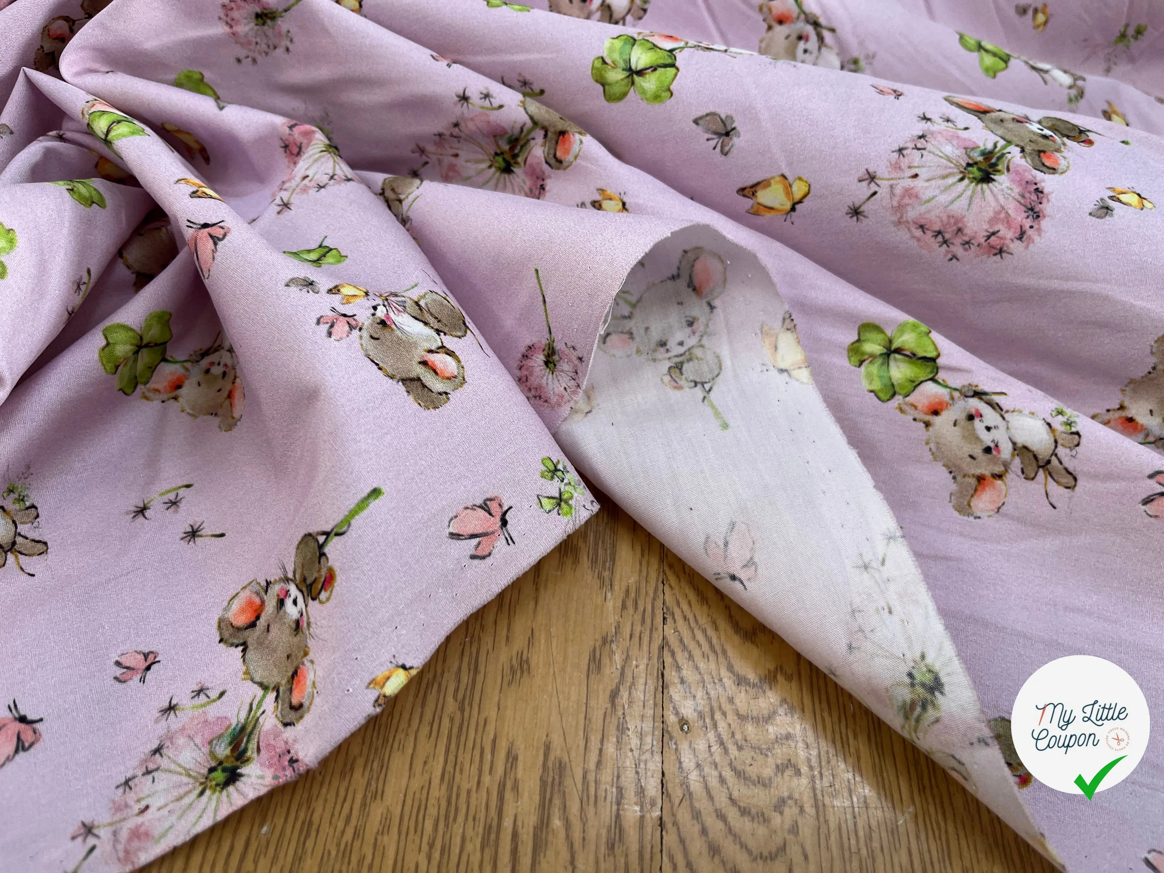 POPELINE DE COTON 120 FILS ENFANT PETITE SOURIS ROSE - My Little Coupon