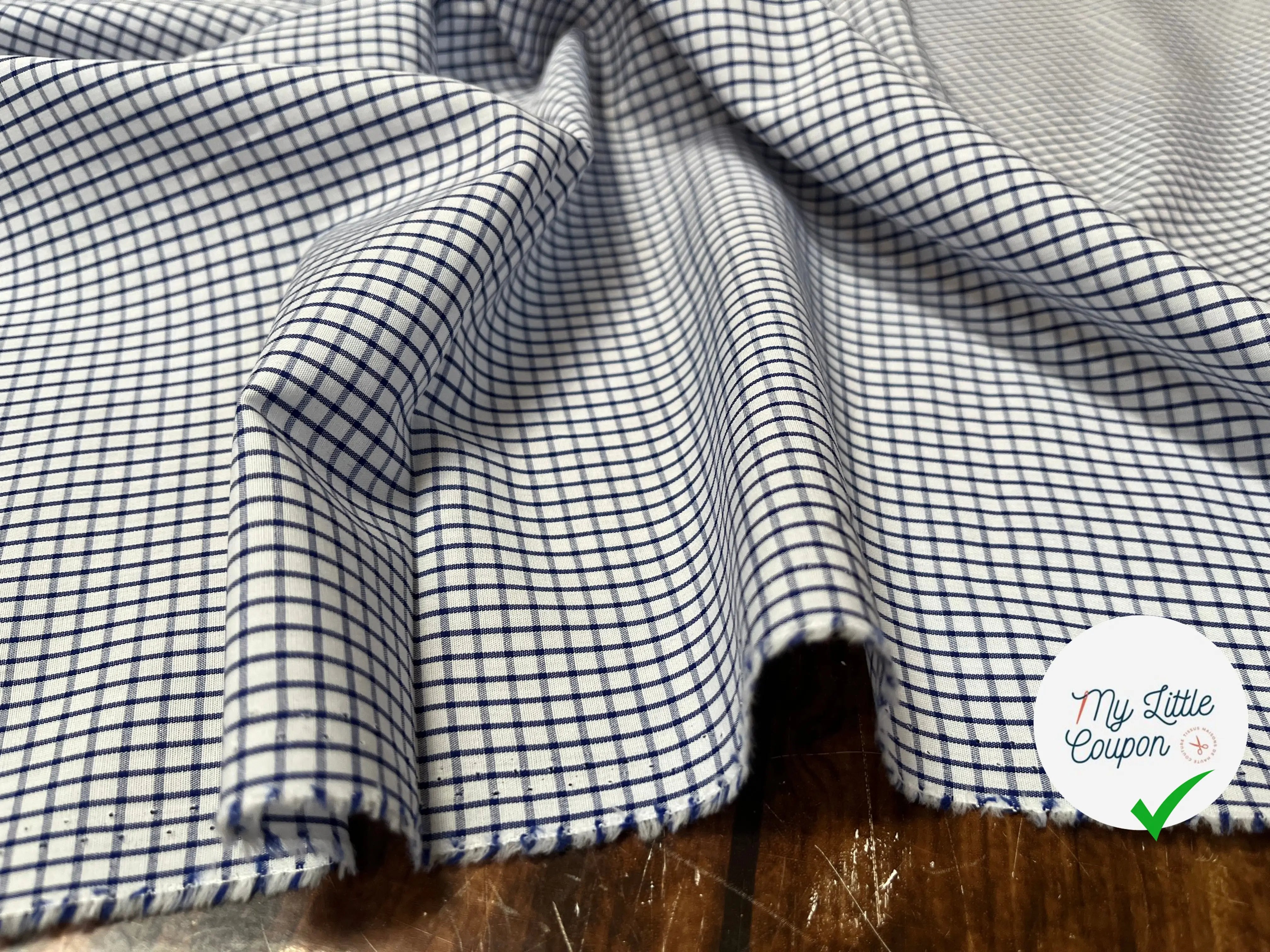 POPELINE DE COTON À CARREAUX BLEU BLANC - My Little Coupon