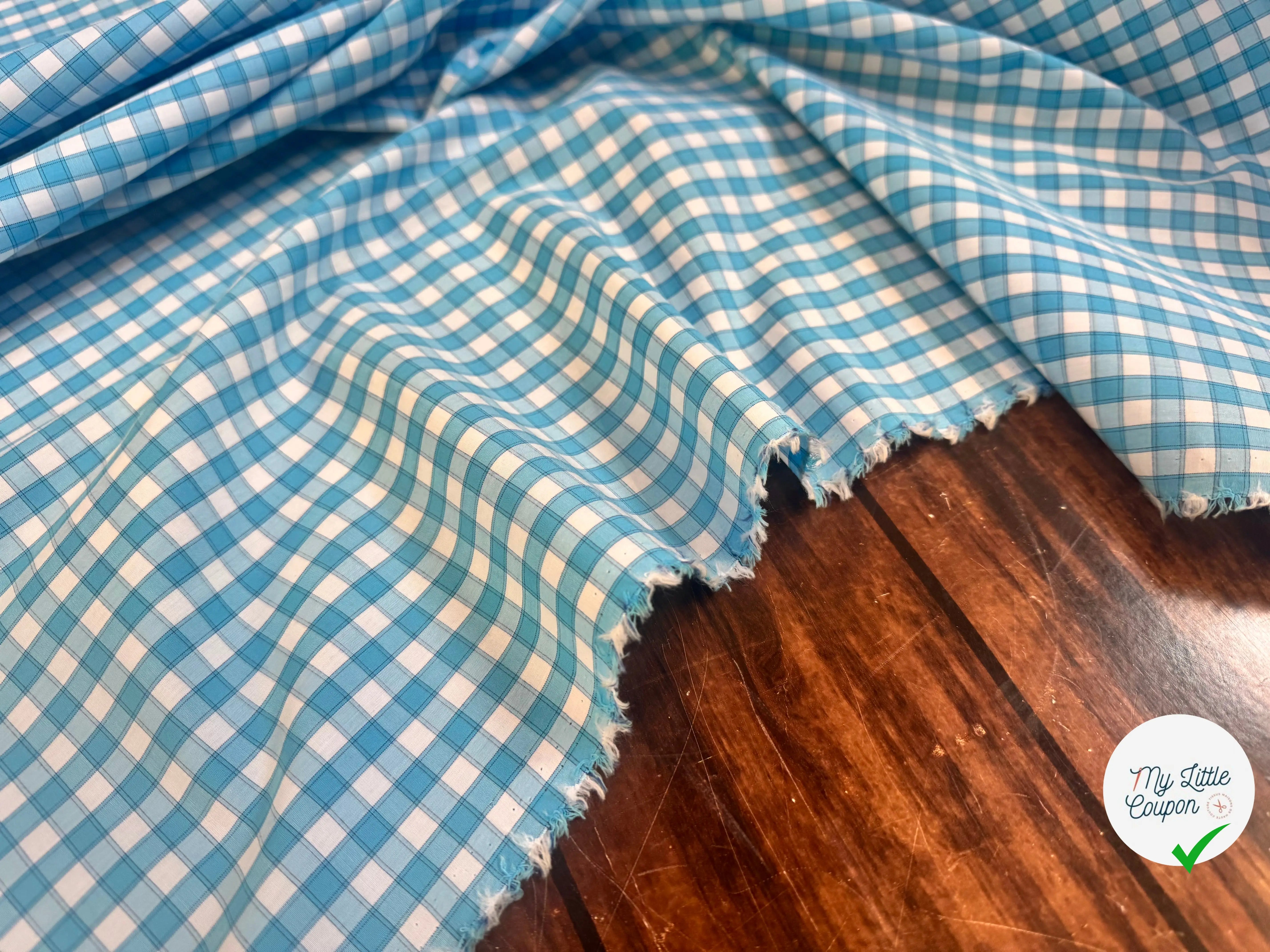 POPELINE DE COTON À CARREAUX BLEU CIEL ET BLANC - My Little Coupon
