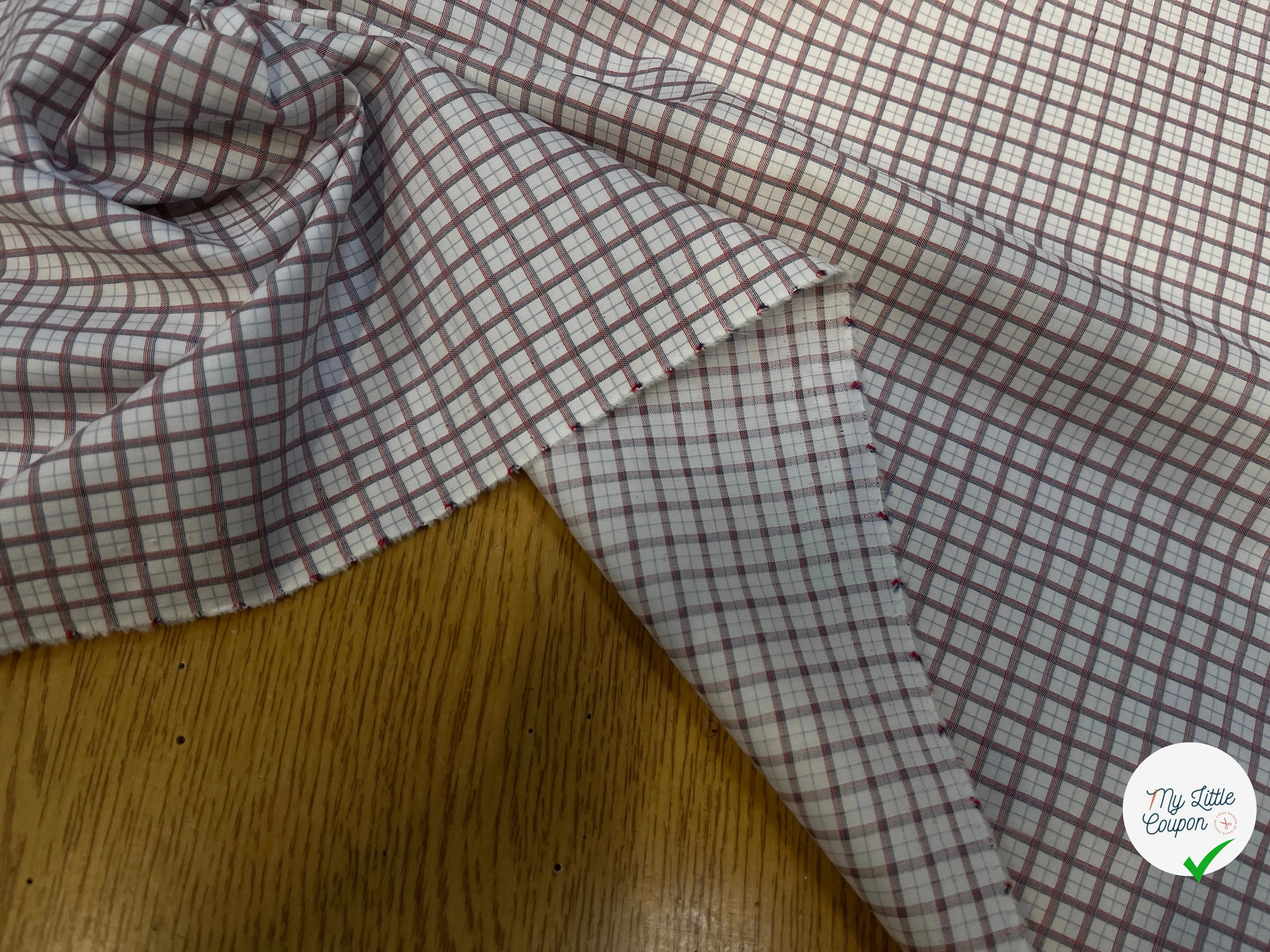 POPELINE DE COTON À CARREAUX BLEU ET ROUGE - My Little Coupon