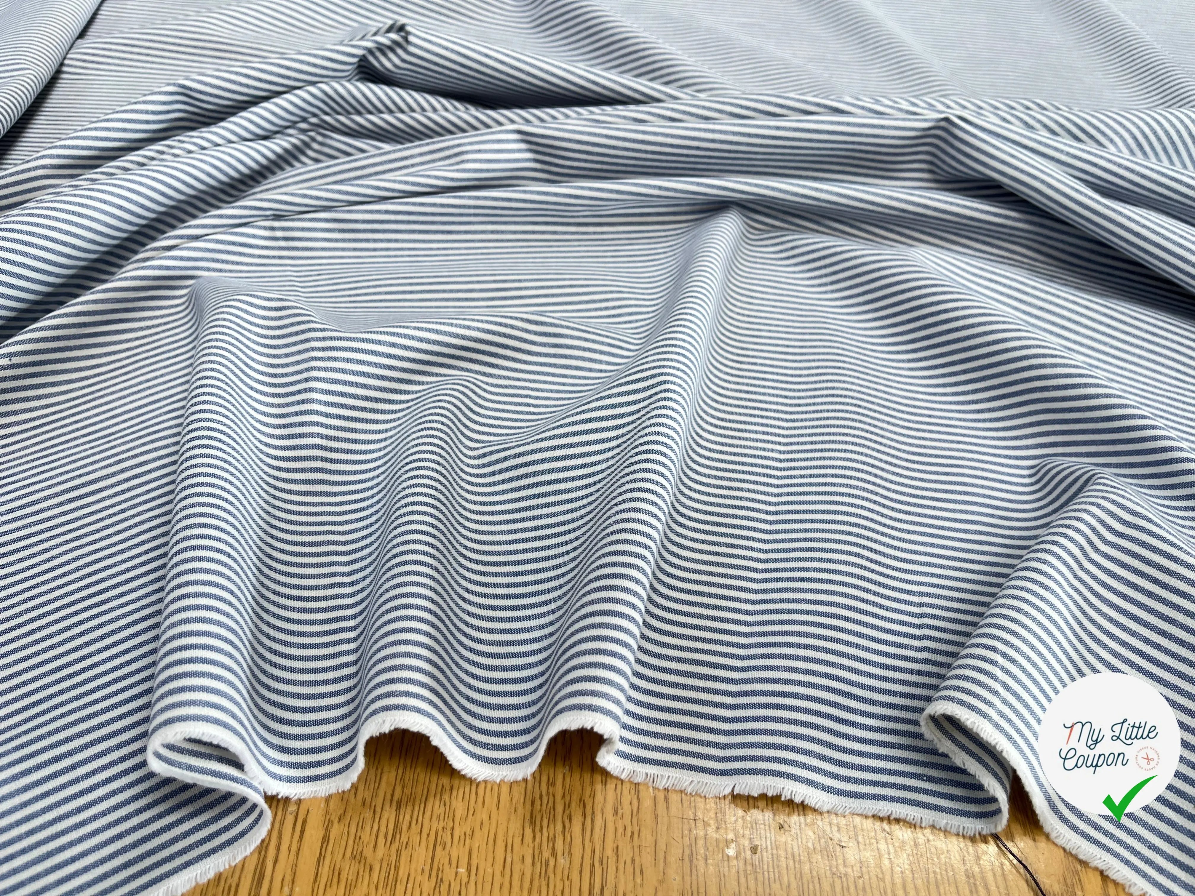 POPELINE DE COTON À RAYURE BLEU BLANC 100% COTON - My Little Coupon