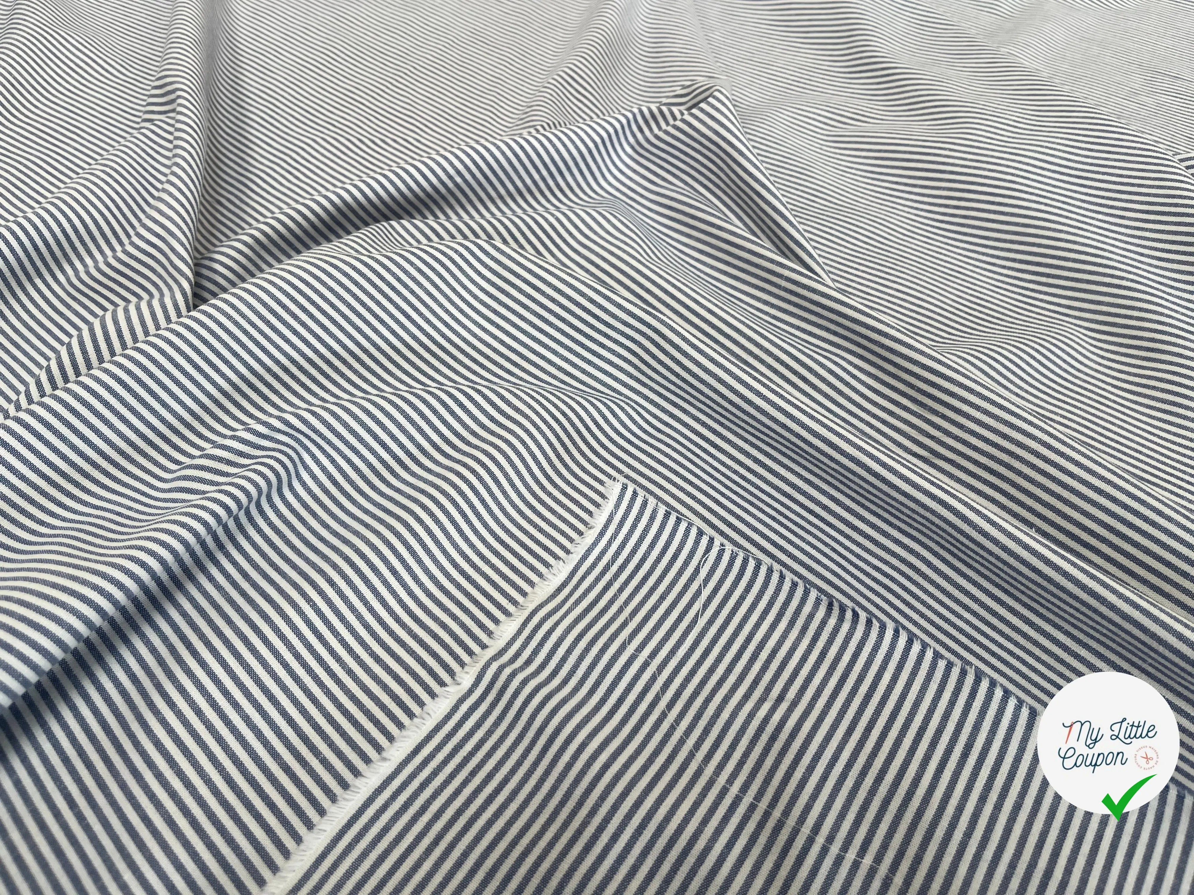 POPELINE DE COTON À RAYURE BLEU BLANC 100% COTON - My Little Coupon