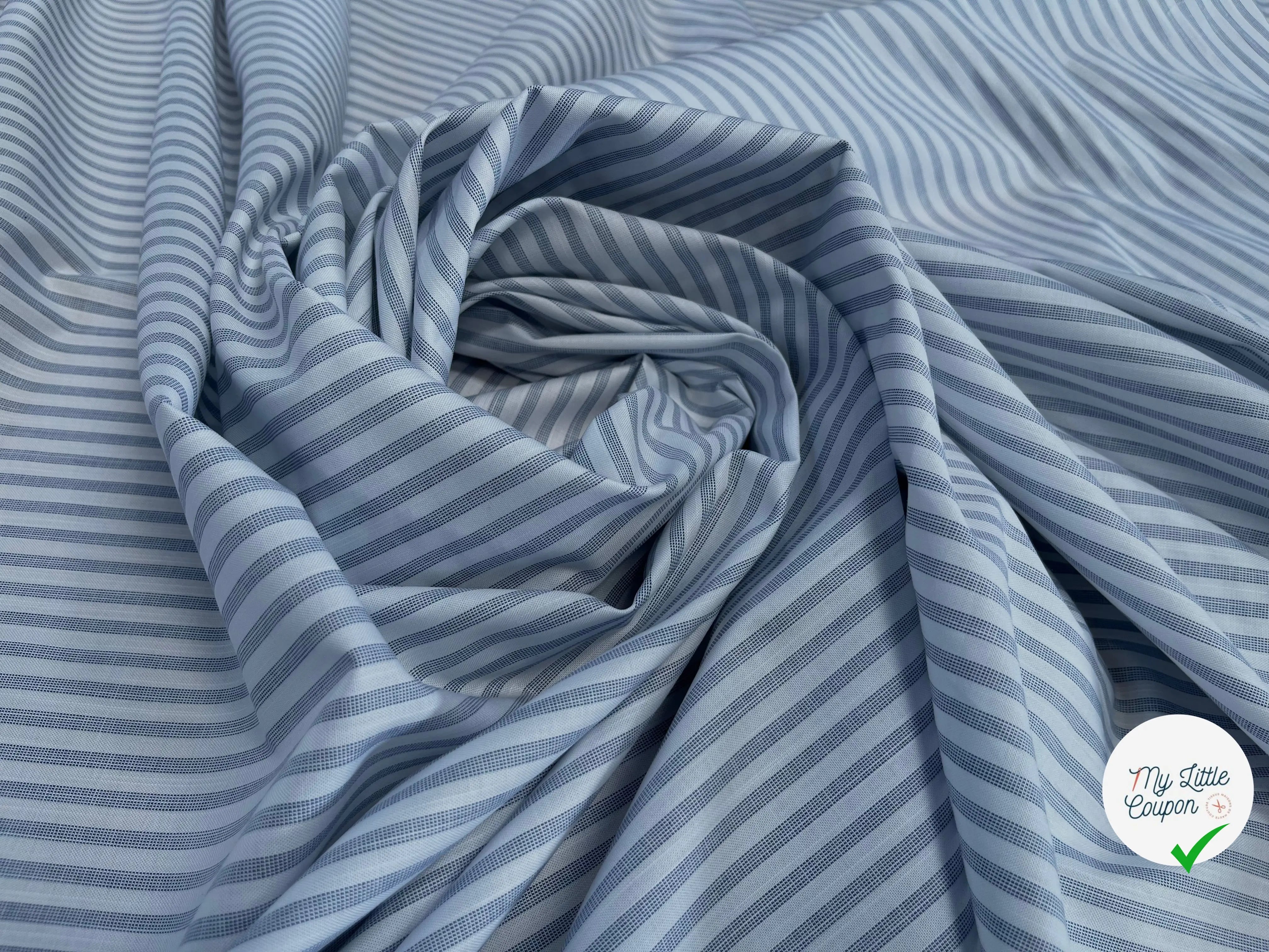 POPELINE DE COTON À RAYURE BLEU FOND BLANC - My Little Coupon