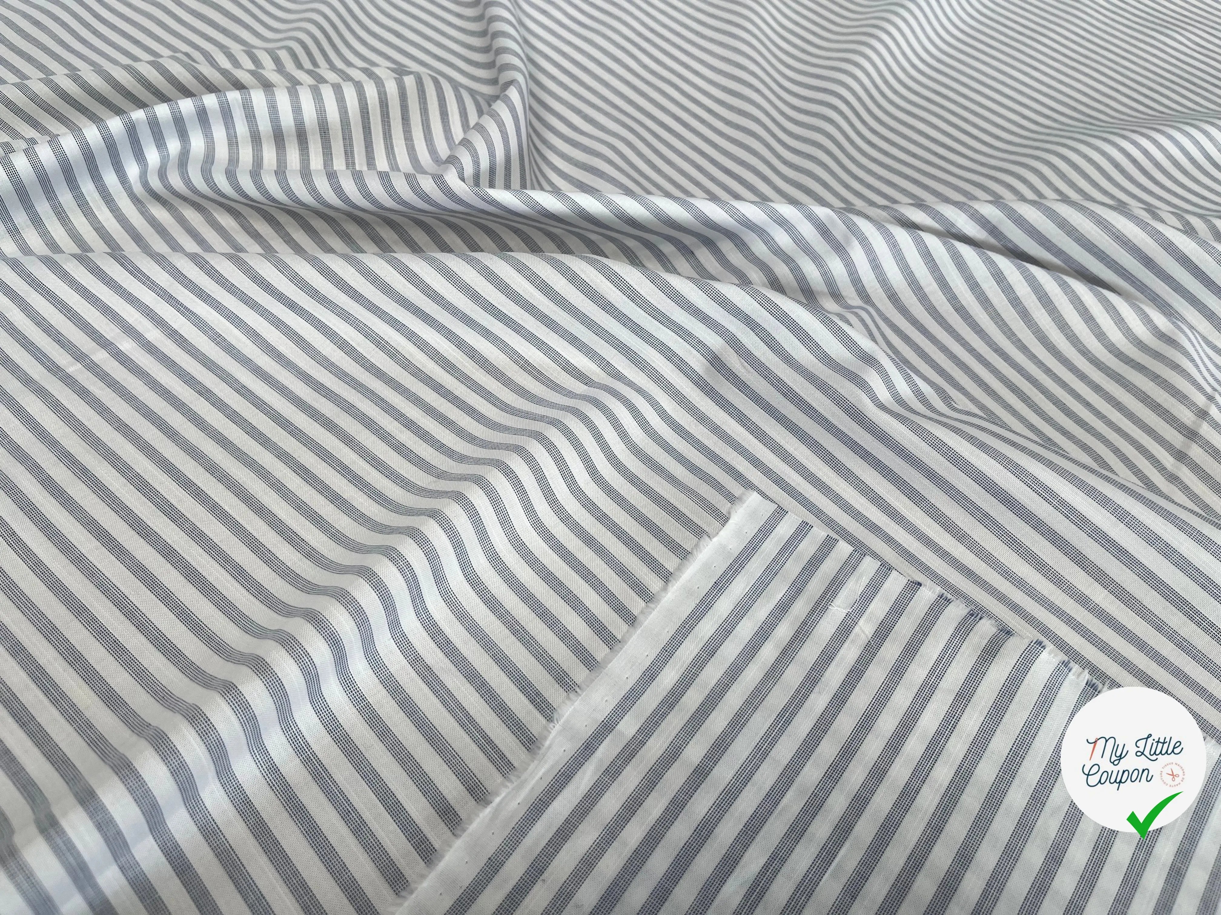 POPELINE DE COTON À RAYURE BLEU FOND BLANC - My Little Coupon