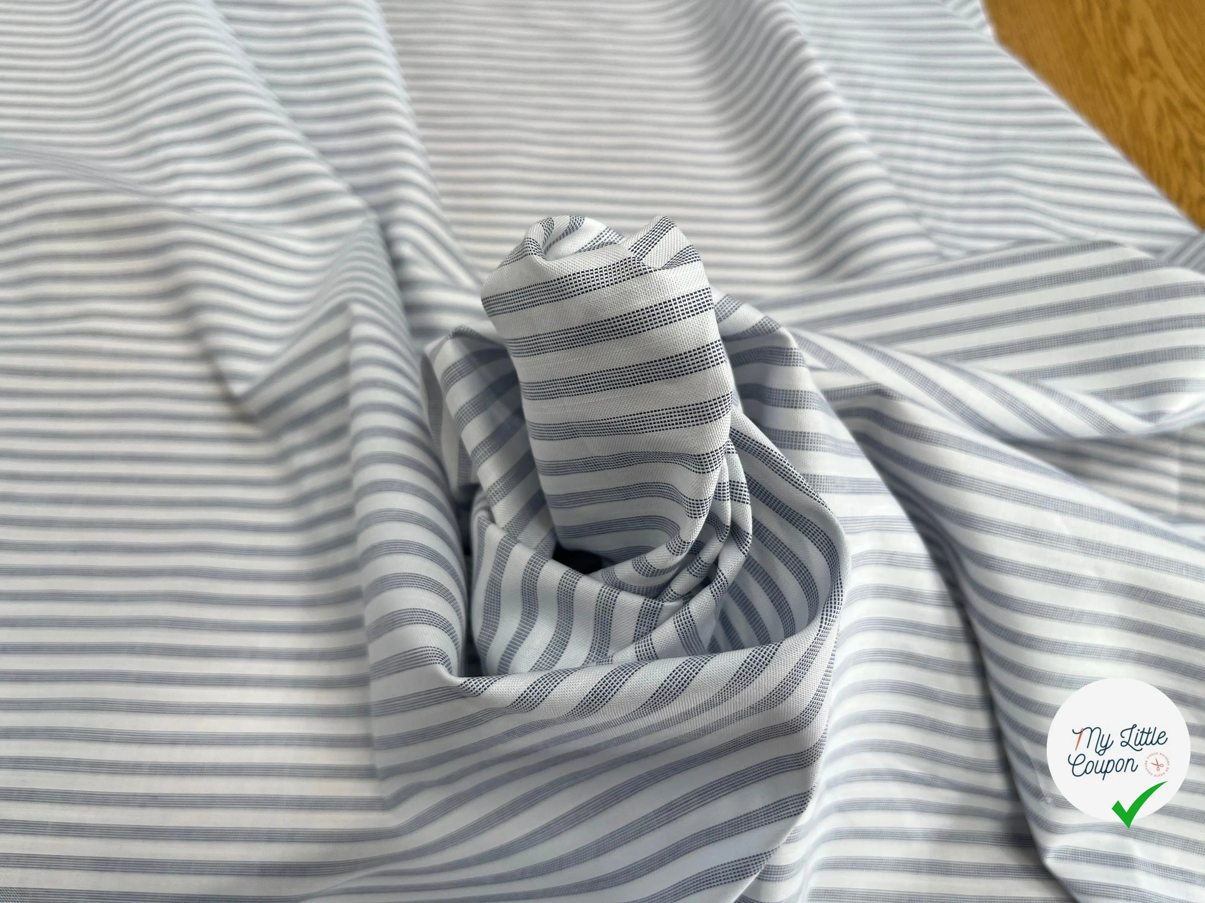 POPELINE DE COTON À RAYURE BLEU FOND BLANC - My Little Coupon