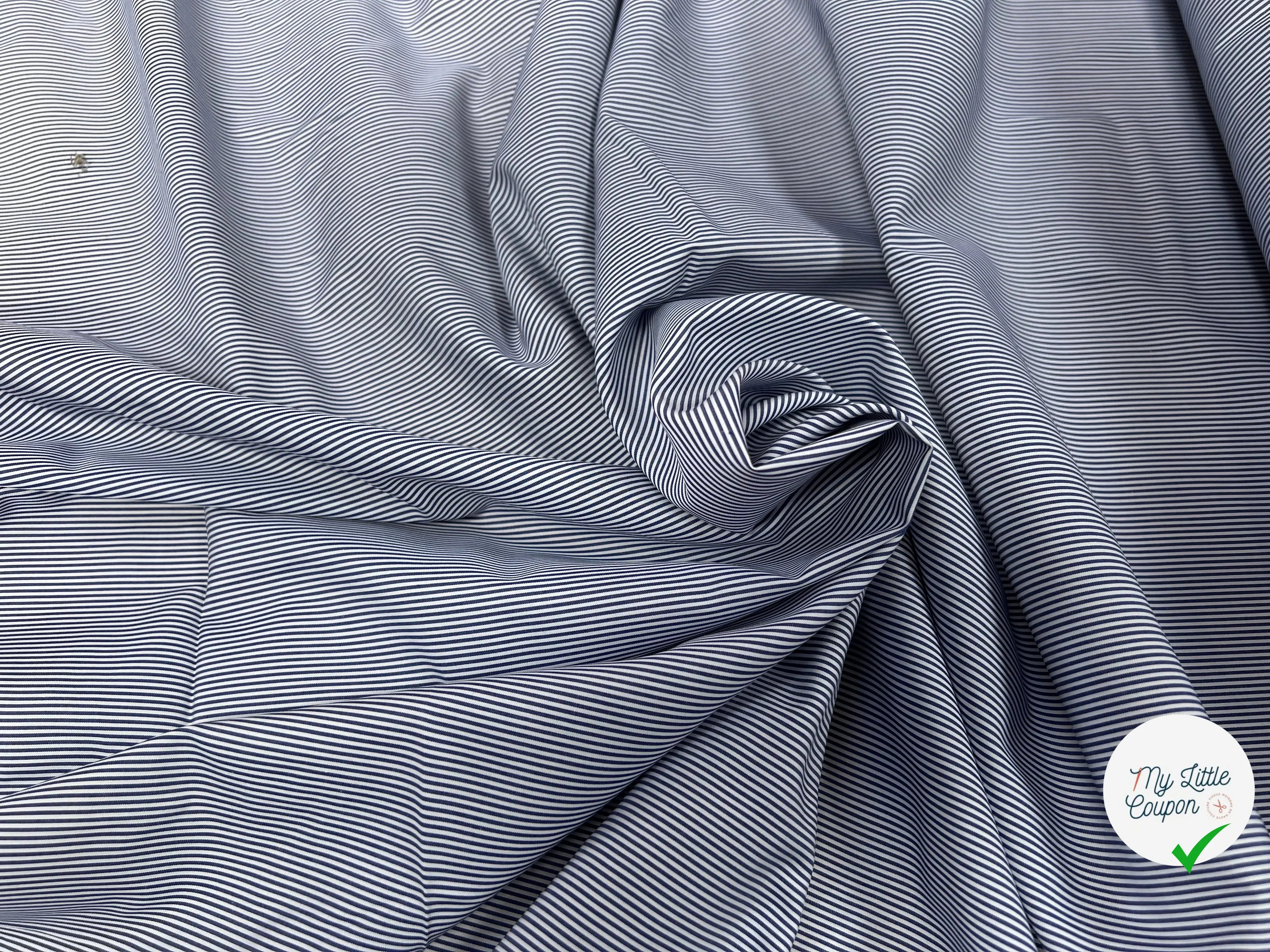 POPELINE DE COTON À RAYURE MARINE BLANC - My Little Coupon