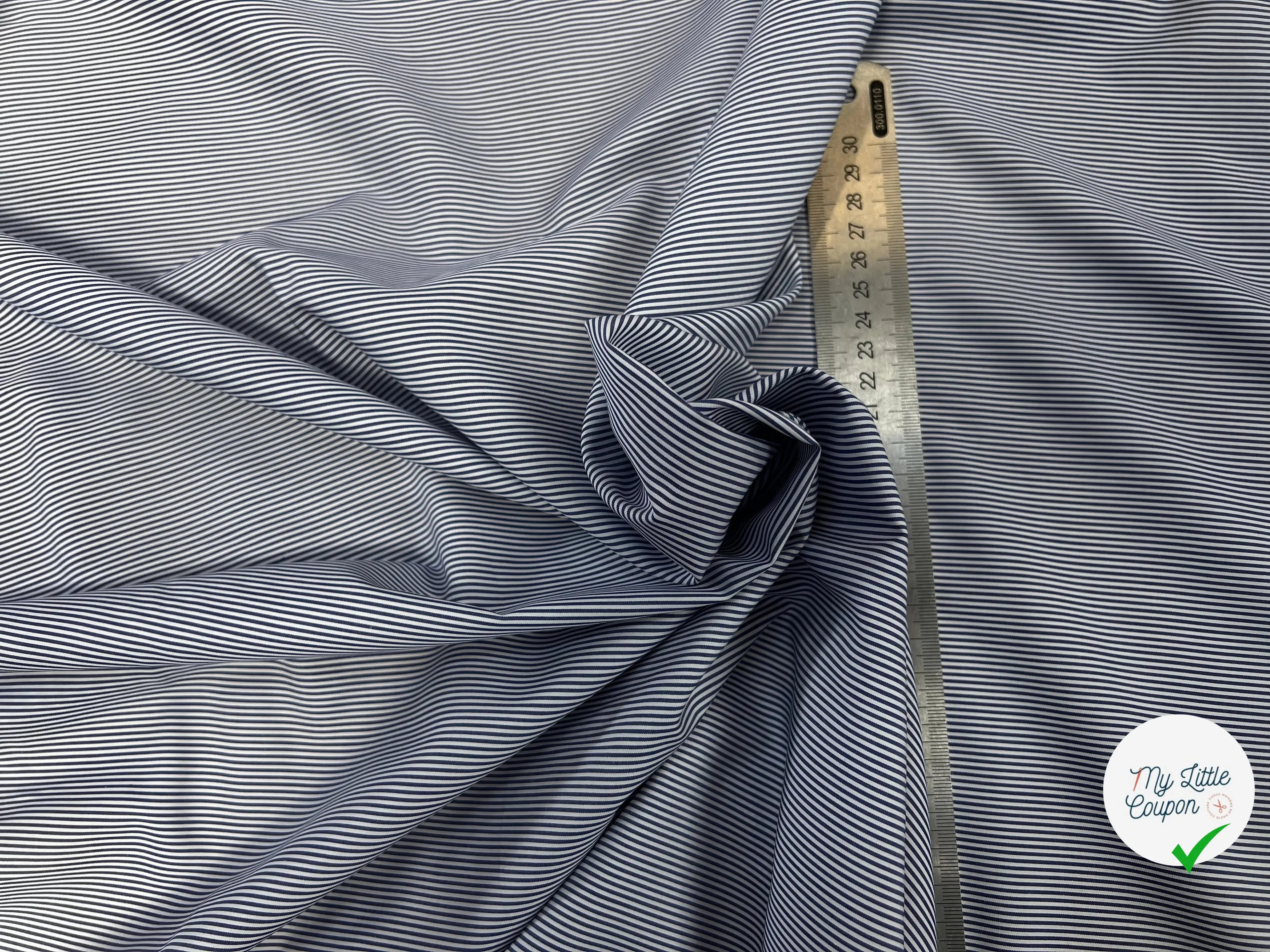POPELINE DE COTON À RAYURE MARINE BLANC - My Little Coupon