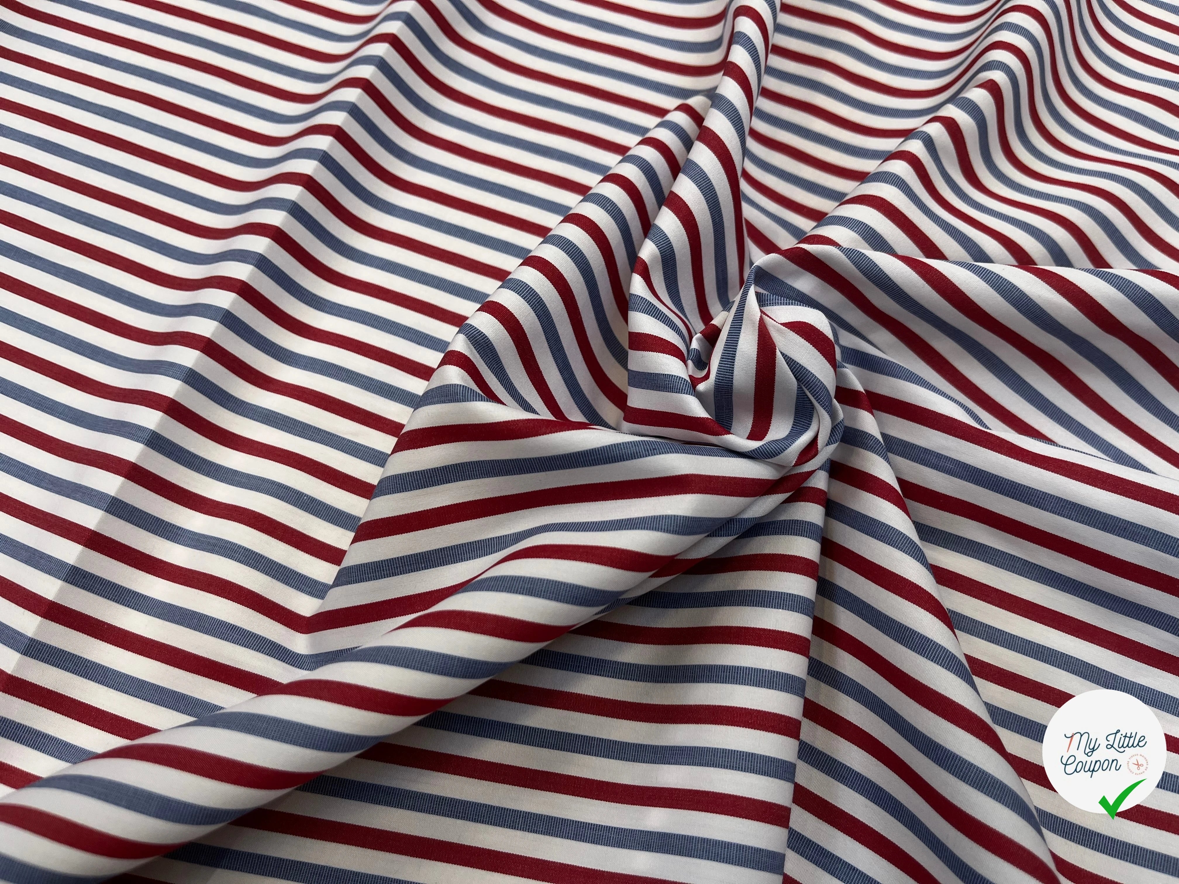 POPELINE DE COTON À RAYURES BLEUES ET ROUGES 153CM - My Little Coupon
