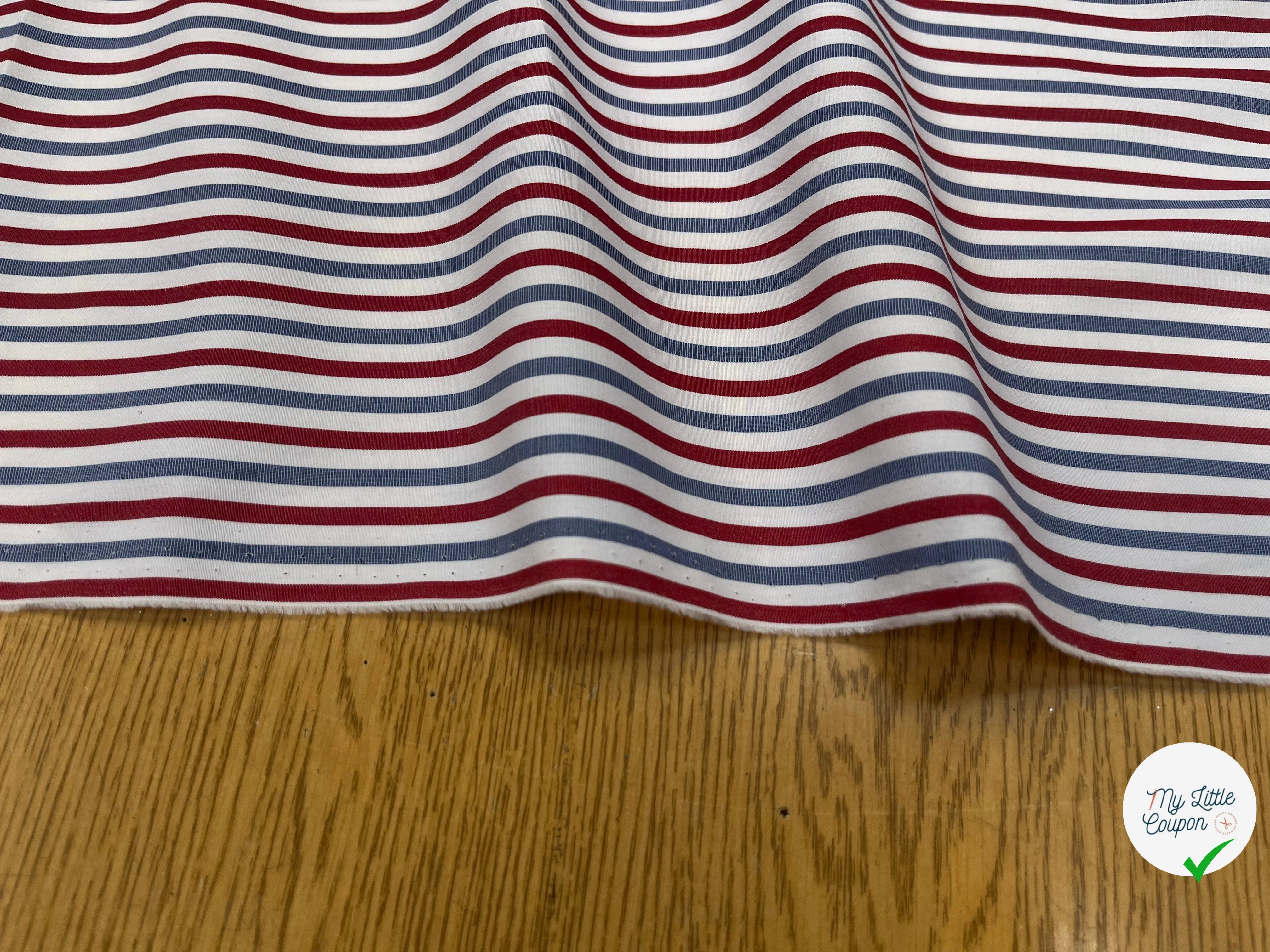 POPELINE DE COTON À RAYURES BLEUES ET ROUGES 153CM - My Little Coupon