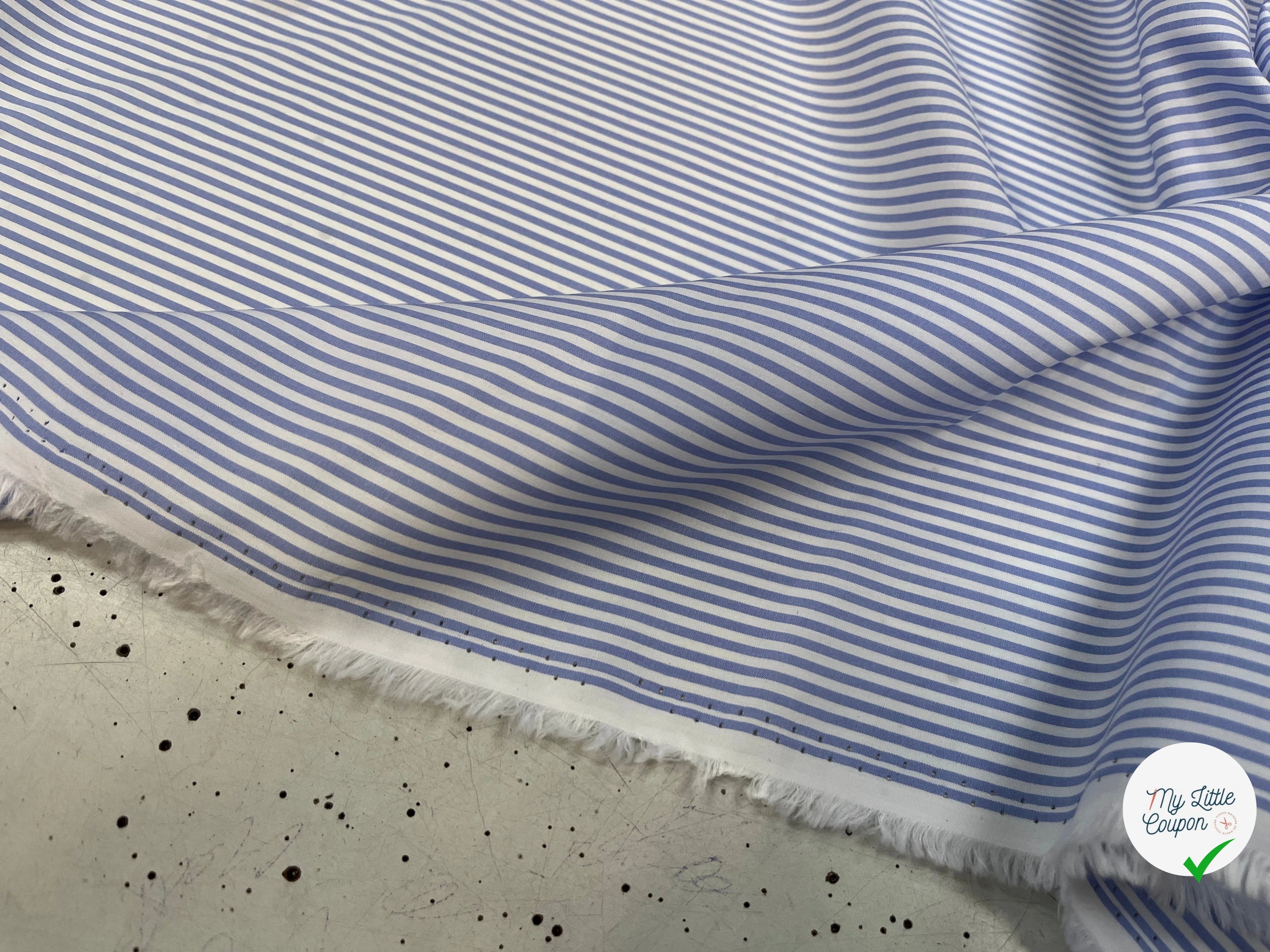 POPELINE DE COTON À RAYURES HORIZONTALES BLEU CLAIRE ET BLANC - My Little Coupon