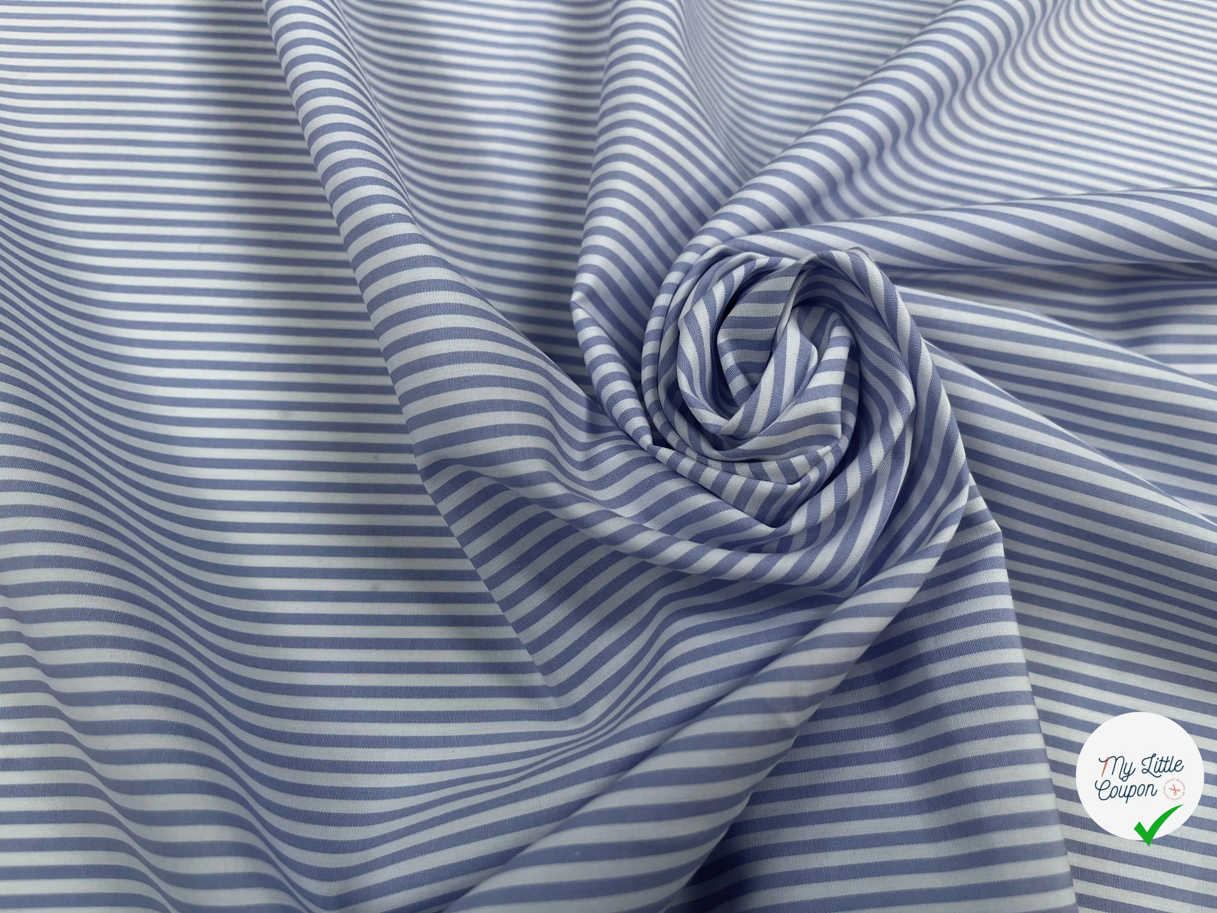 POPELINE DE COTON À RAYURES HORIZONTALES BLEU CLAIRE ET BLANC - My Little Coupon