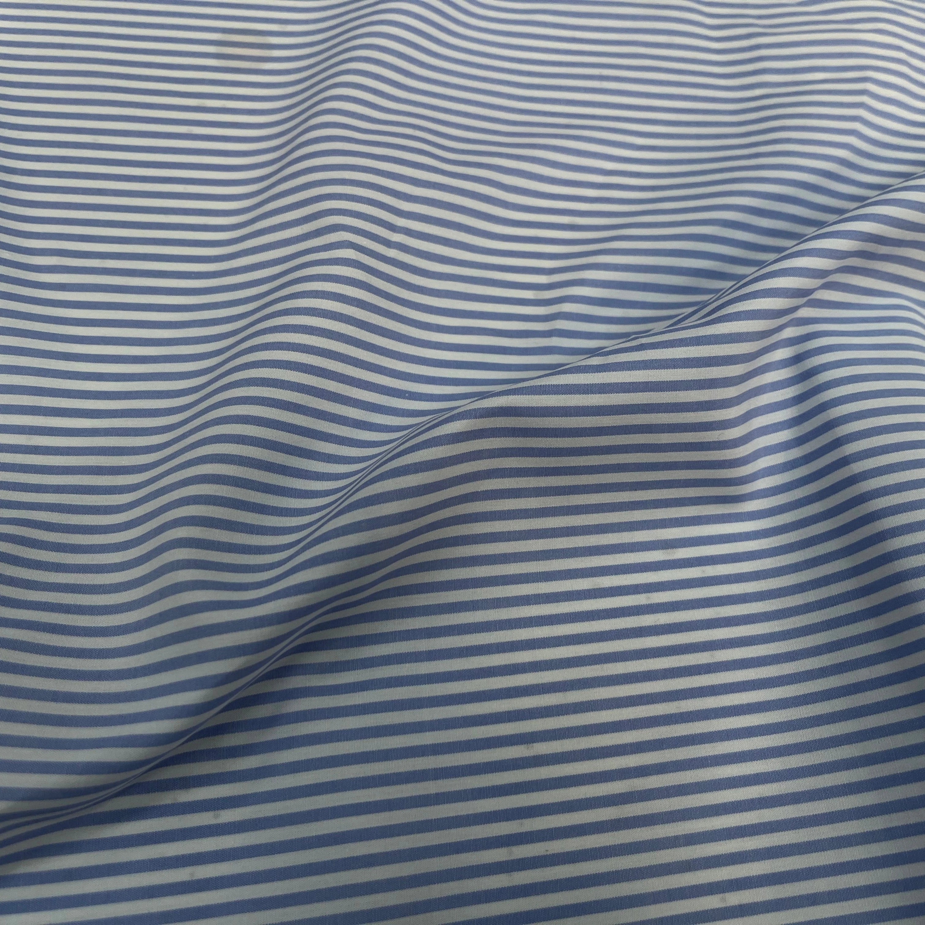 POPELINE DE COTON À RAYURES HORIZONTALES BLEU CLAIRE ET BLANC - My Little Coupon