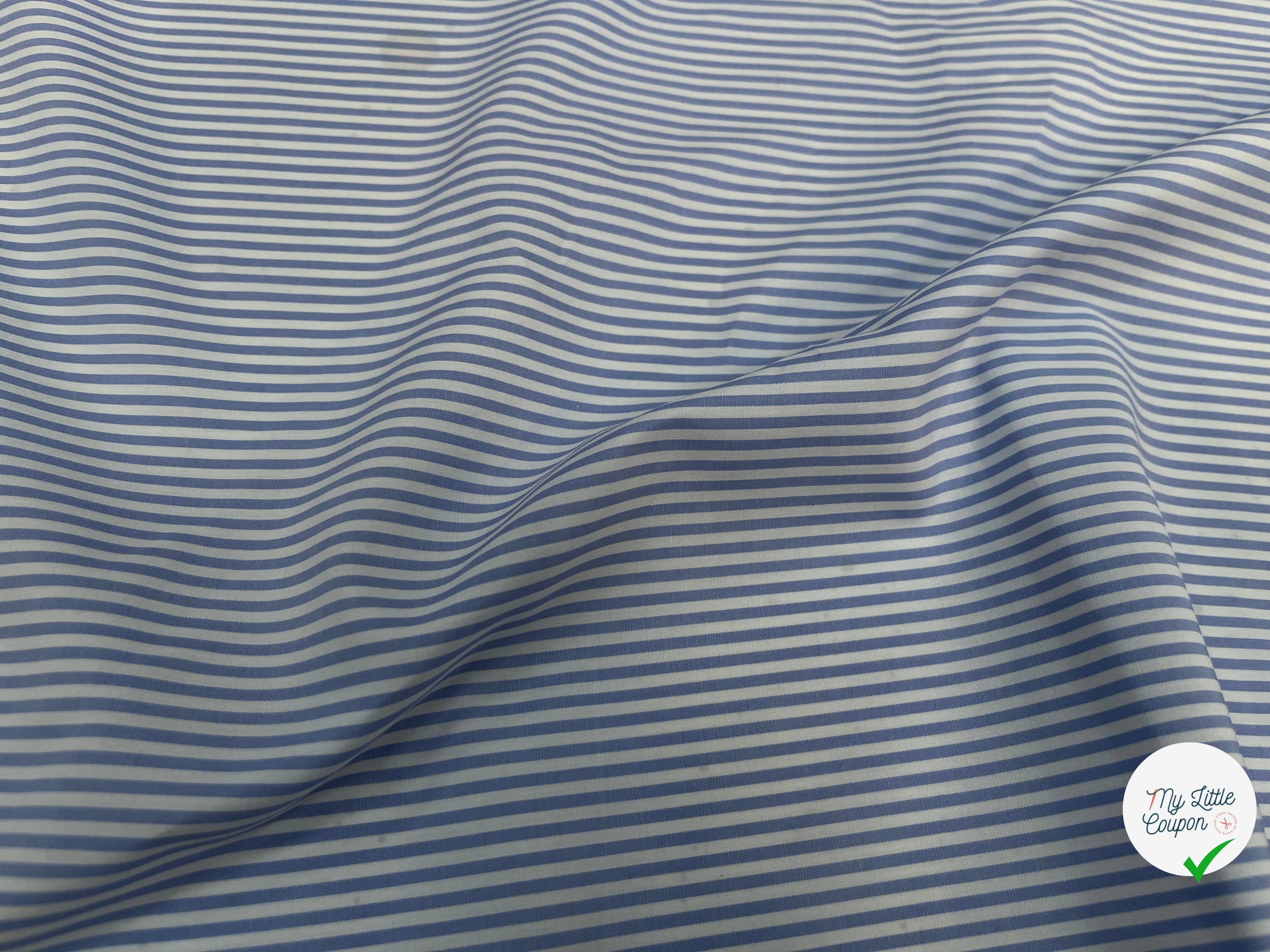 POPELINE DE COTON À RAYURES HORIZONTALES BLEU CLAIRE ET BLANC - My Little Coupon