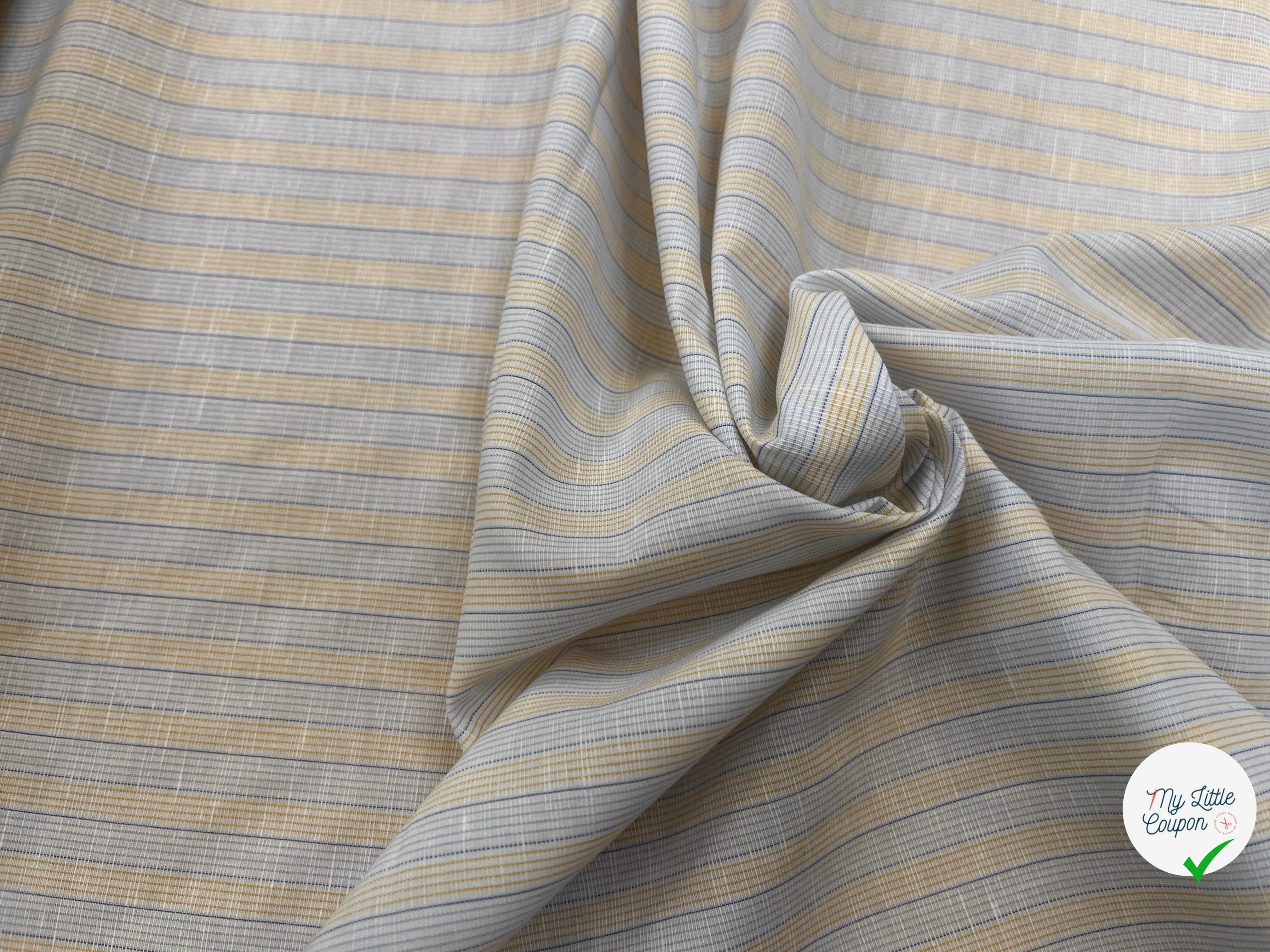 POPELINE DE COTON À RAYURES JAUNES ET BLEUES PARALLÈLE À LA LISIÈRE - My Little Coupon
