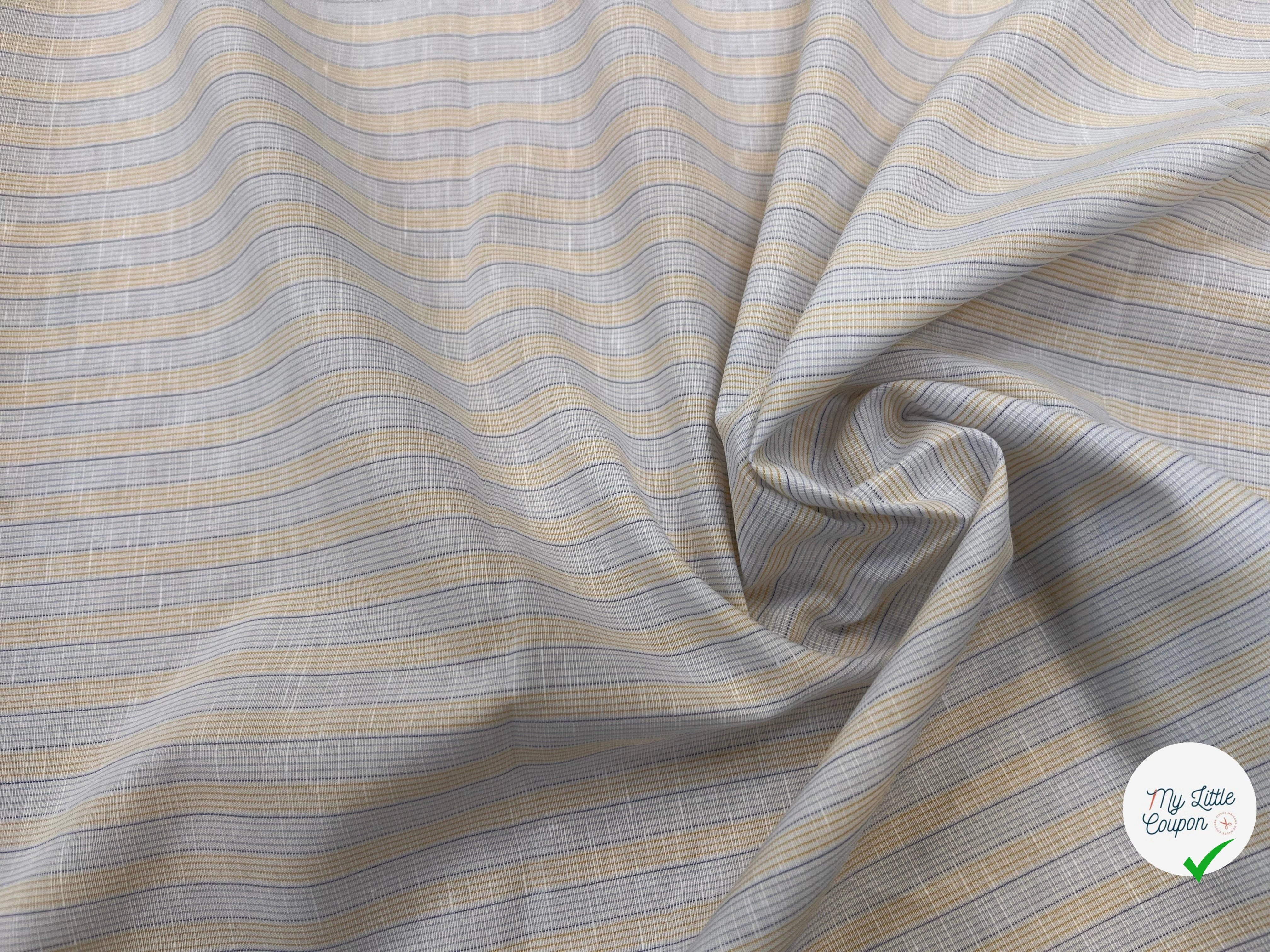 POPELINE DE COTON À RAYURES JAUNES ET BLEUES PARALLÈLE À LA LISIÈRE - My Little Coupon