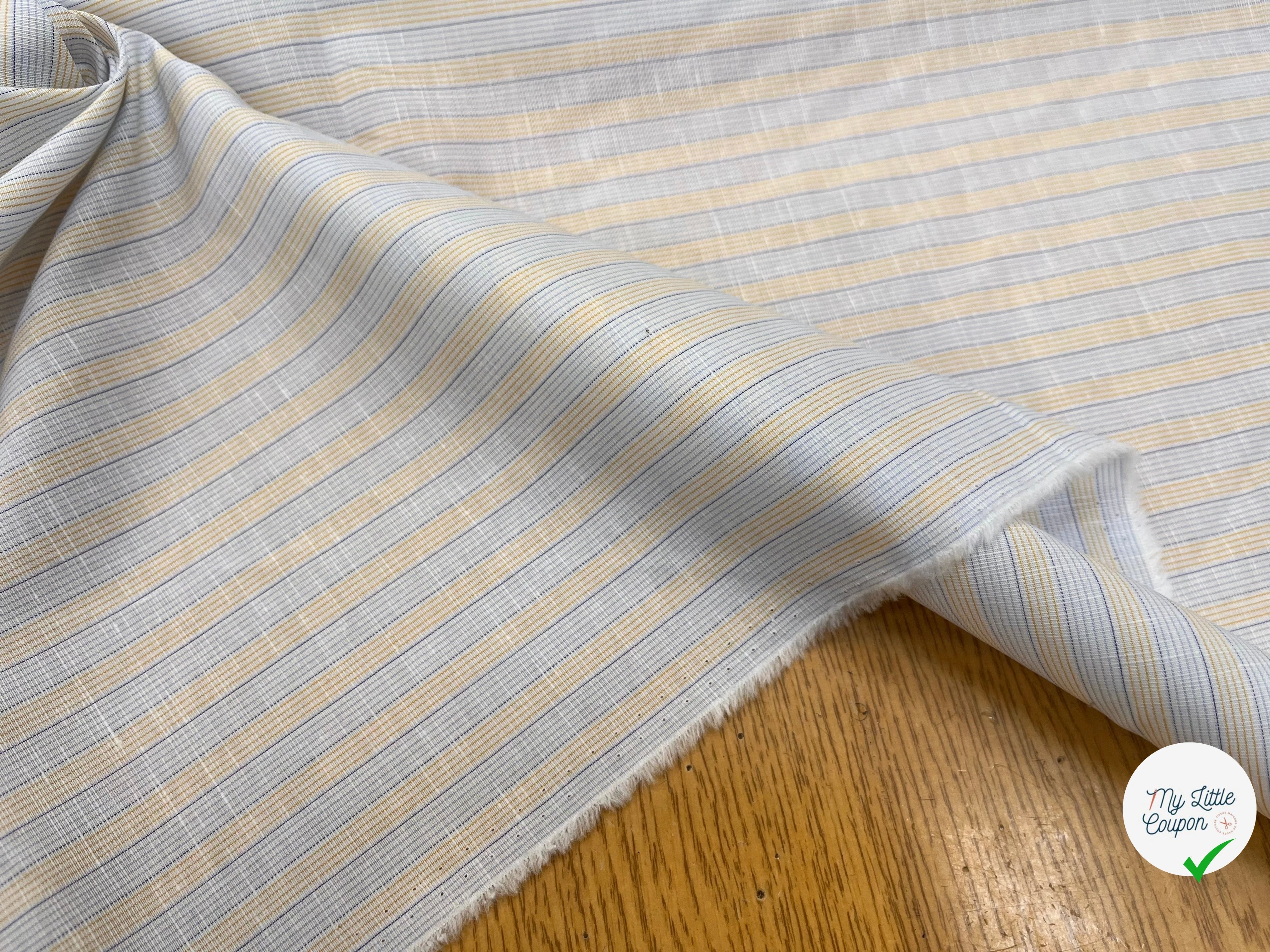 POPELINE DE COTON À RAYURES JAUNES ET BLEUES PARALLÈLE À LA LISIÈRE - My Little Coupon