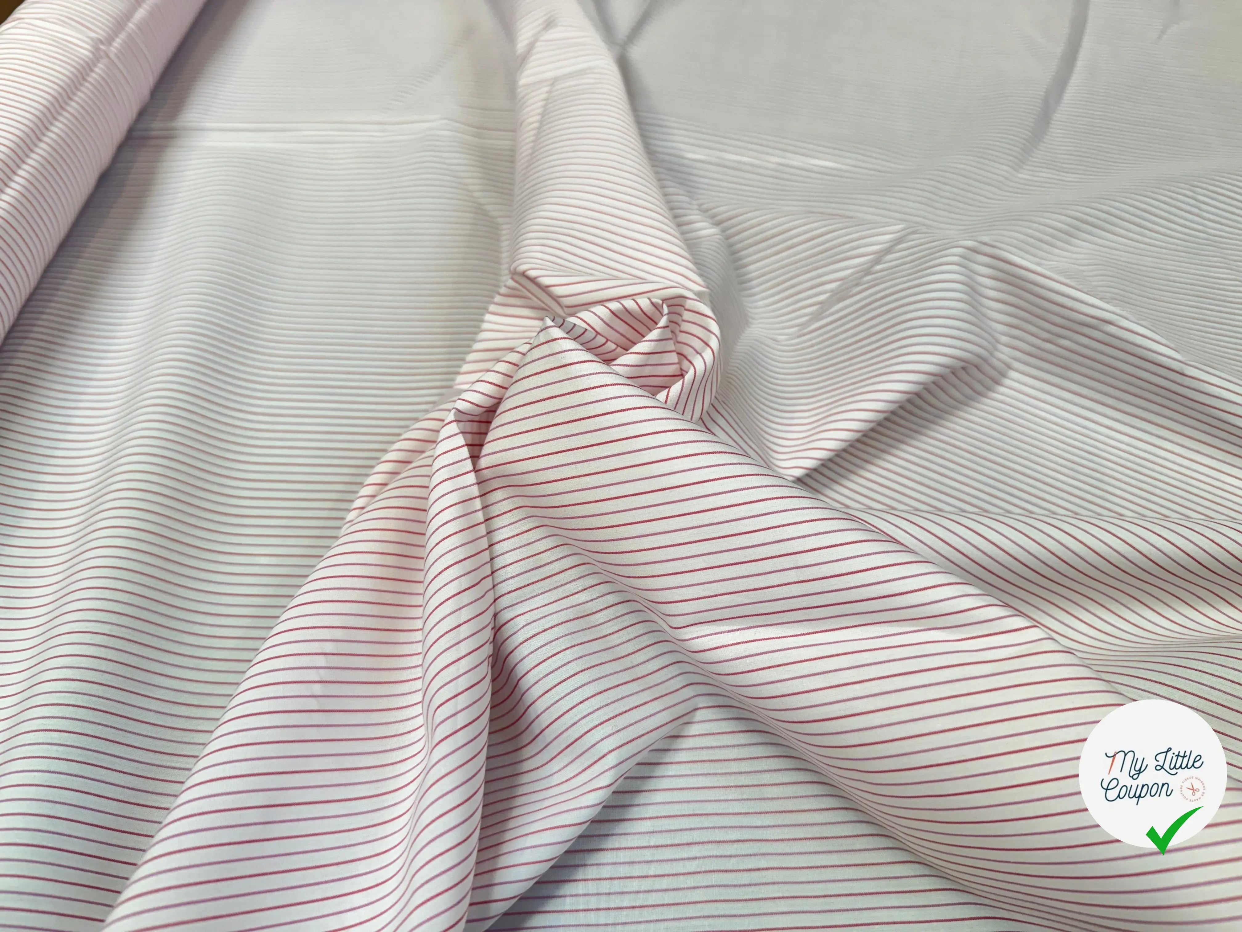 POPELINE DE COTON A RAYURES ROUGE ET ROSE - My Little Coupon