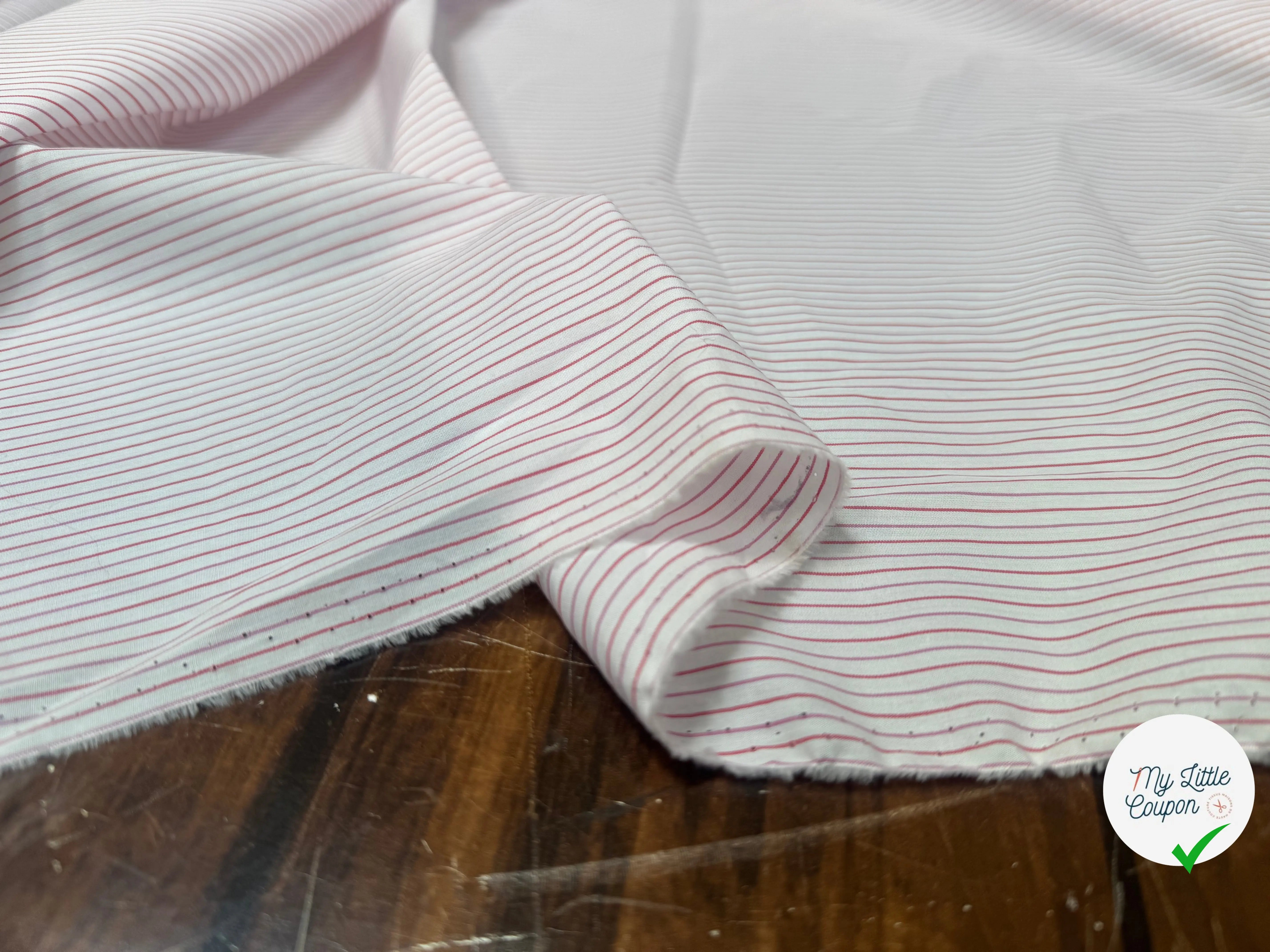 POPELINE DE COTON A RAYURES ROUGE ET ROSE - My Little Coupon