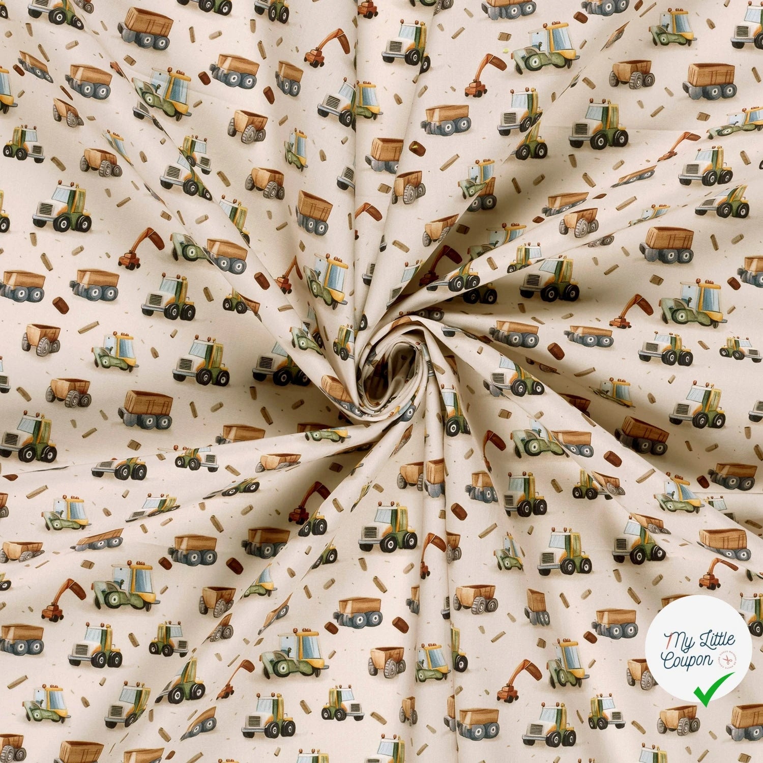 POPELINE DE COTON AUTOS FOND BLANC CASSÉ - My Little Coupon