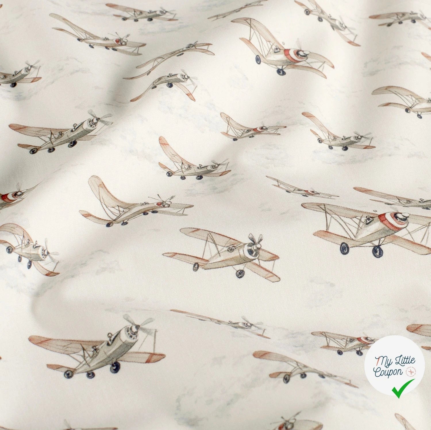 POPELINE DE COTON AVIONS DE CHASSE FOND BLANC CASSÉ - My Little Coupon