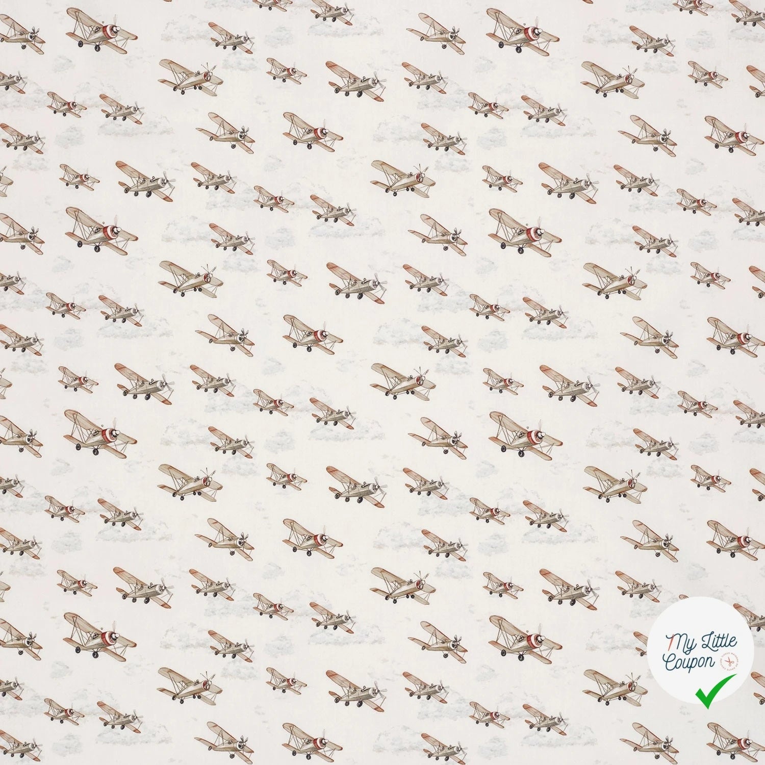 POPELINE DE COTON AVIONS DE CHASSE FOND BLANC CASSÉ - My Little Coupon