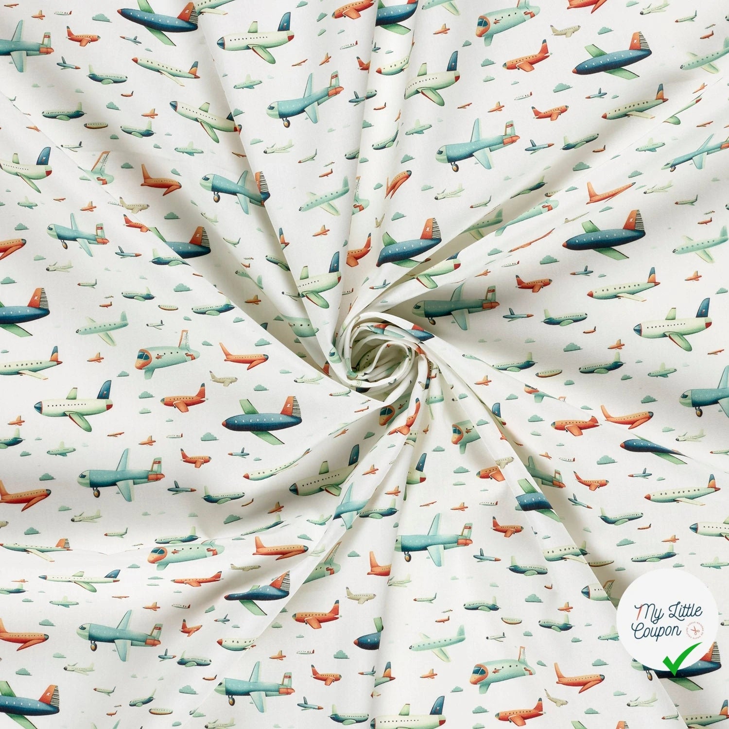 POPELINE DE COTON AVIONS FOND BLANC - My Little Coupon