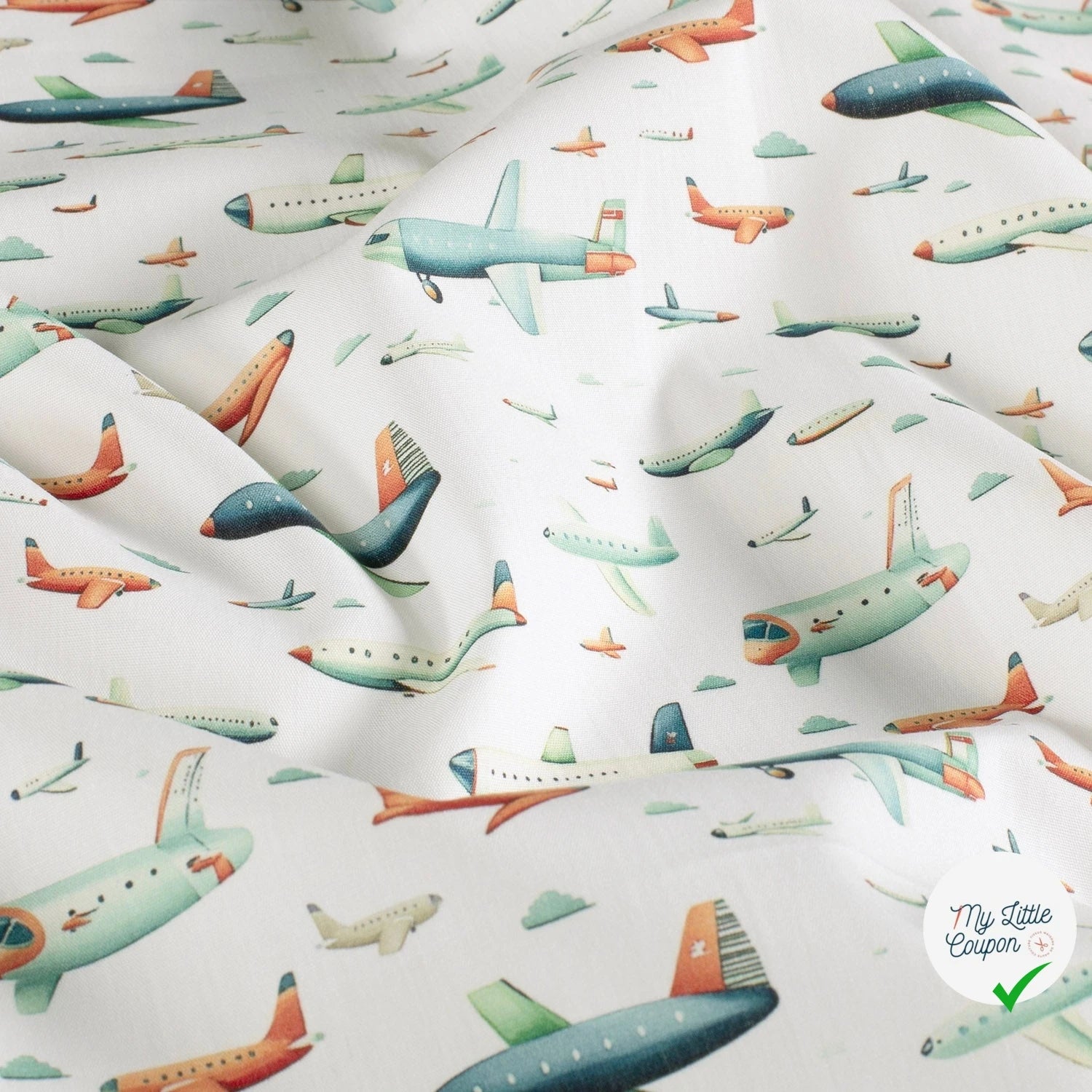 POPELINE DE COTON AVIONS FOND BLANC - My Little Coupon