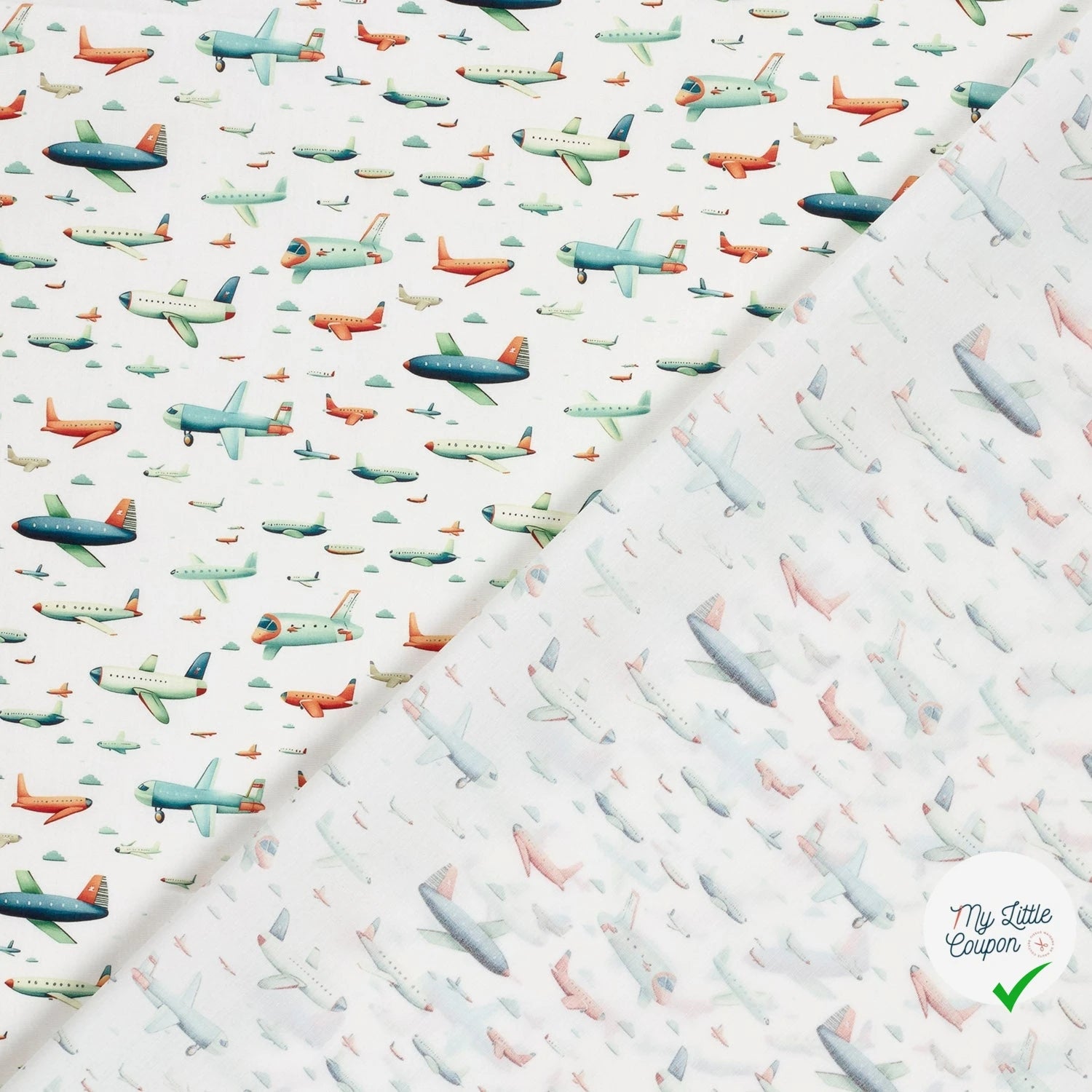 POPELINE DE COTON AVIONS FOND BLANC - My Little Coupon