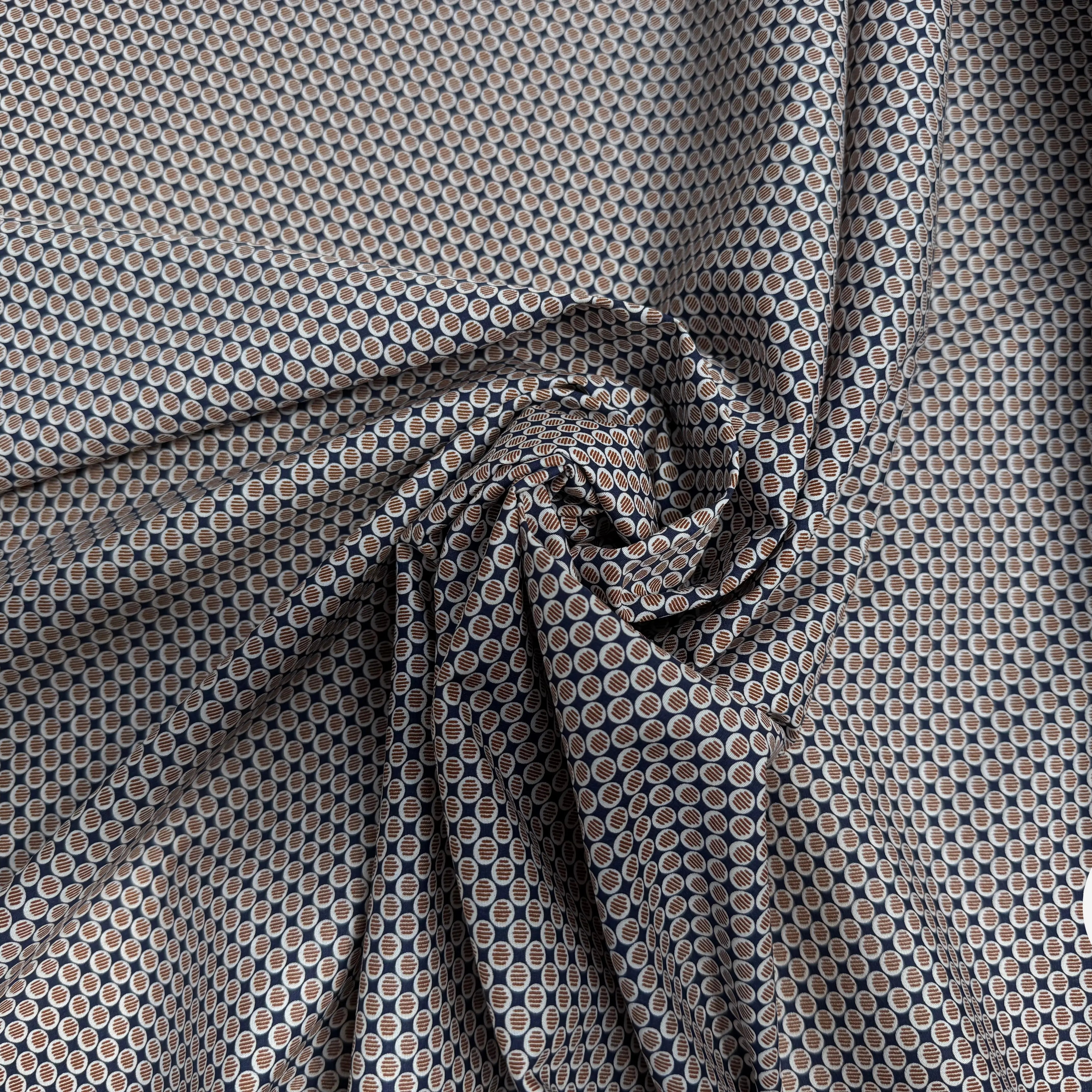 POPELINE DE COTON BELLE TENUE MOTIFS CIRCULAIRE GEOMÉTRIQUE FOND BLEU - My Little Coupon