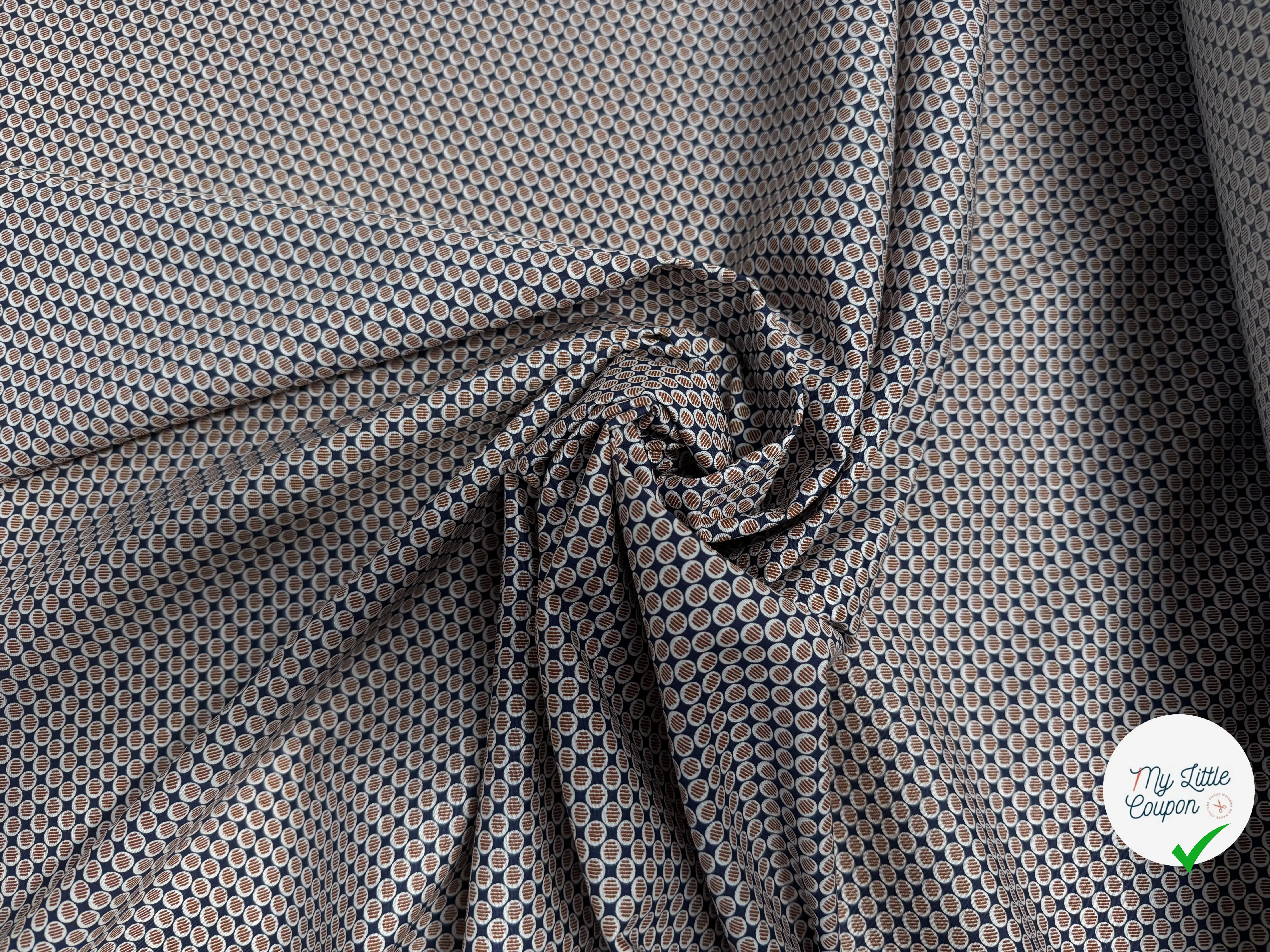 POPELINE DE COTON BELLE TENUE MOTIFS CIRCULAIRE GEOMÉTRIQUE FOND BLEU - My Little Coupon