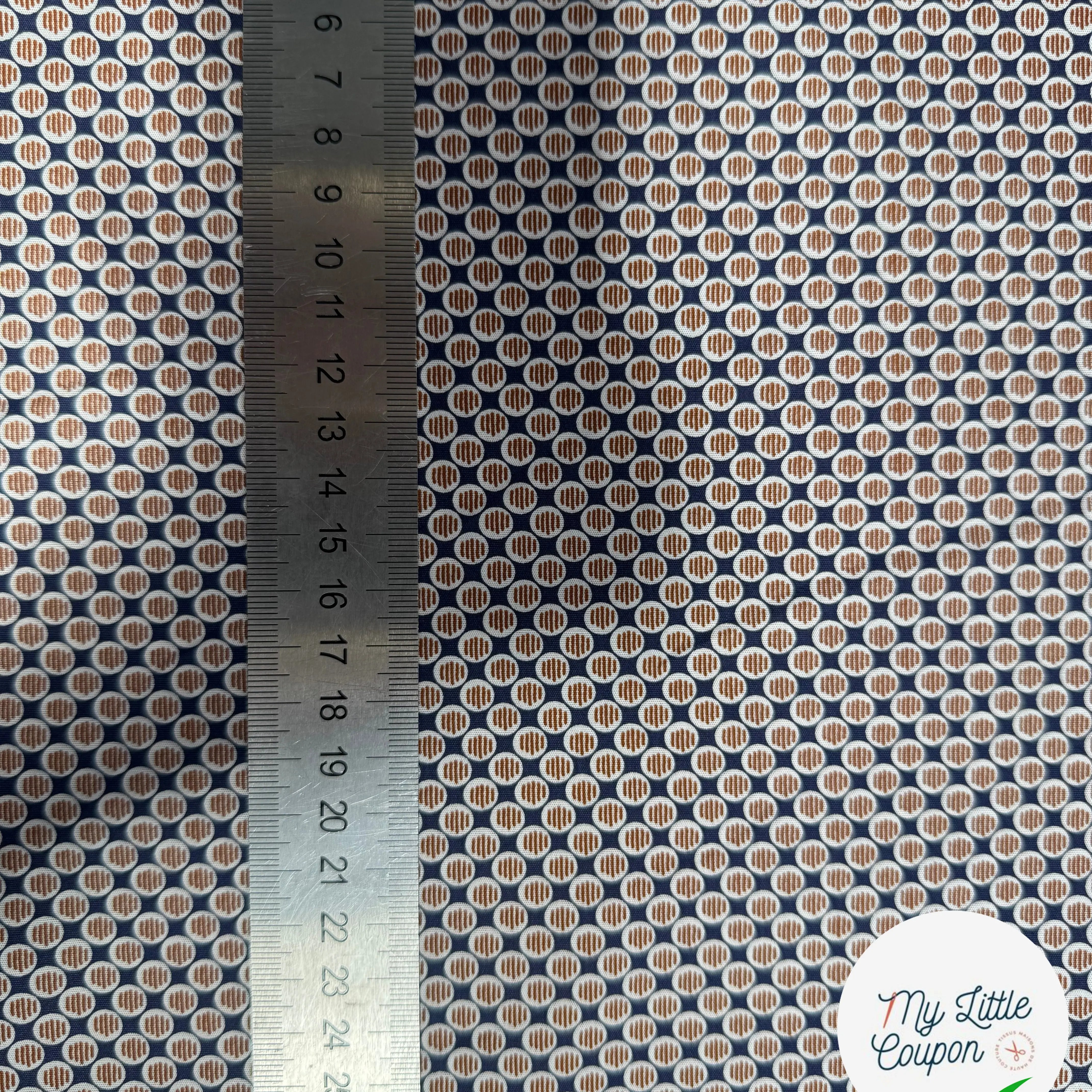 POPELINE DE COTON BELLE TENUE MOTIFS CIRCULAIRE GEOMÉTRIQUE FOND BLEU - My Little Coupon
