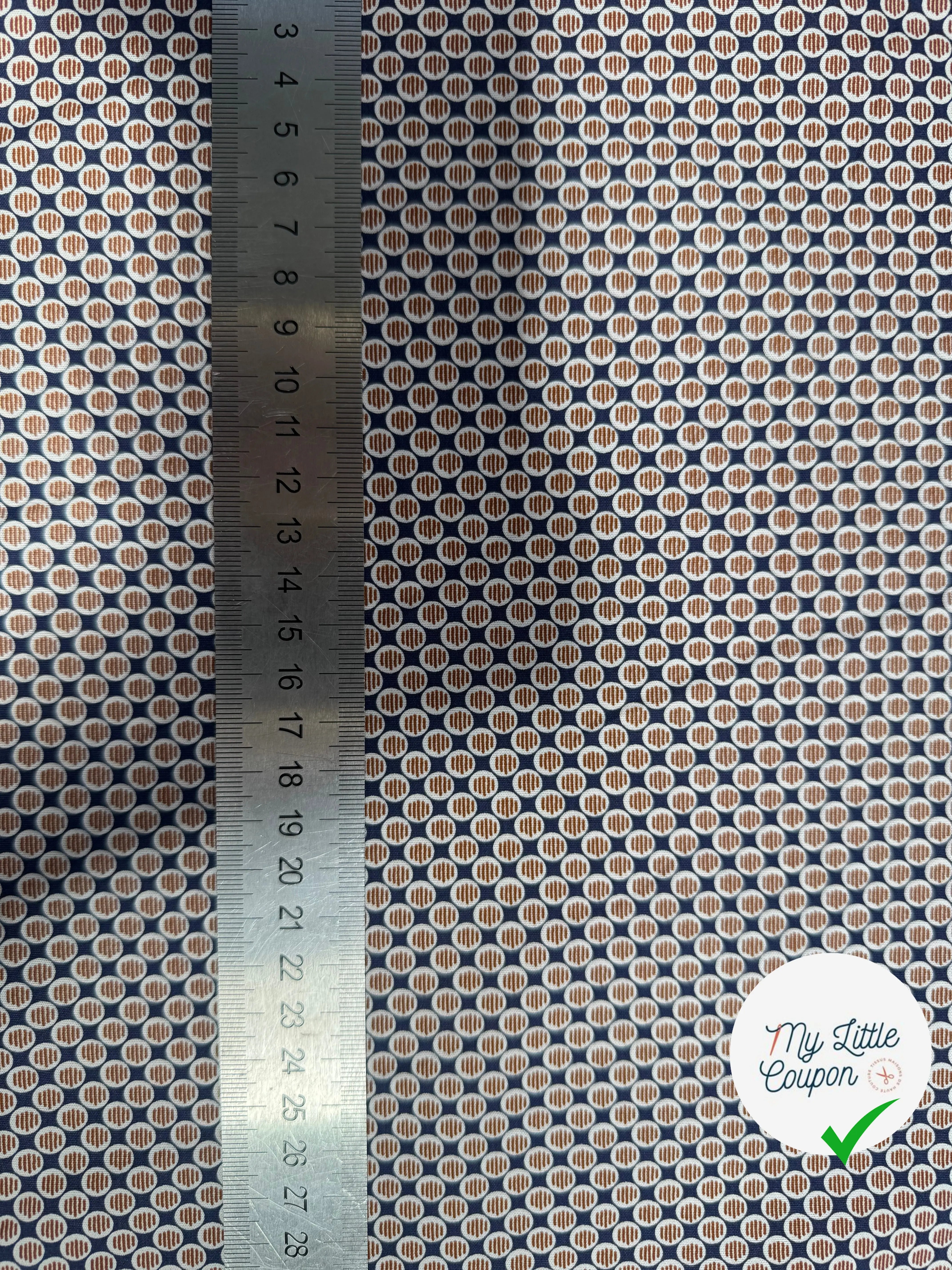 POPELINE DE COTON BELLE TENUE MOTIFS CIRCULAIRE GEOMÉTRIQUE FOND BLEU - My Little Coupon