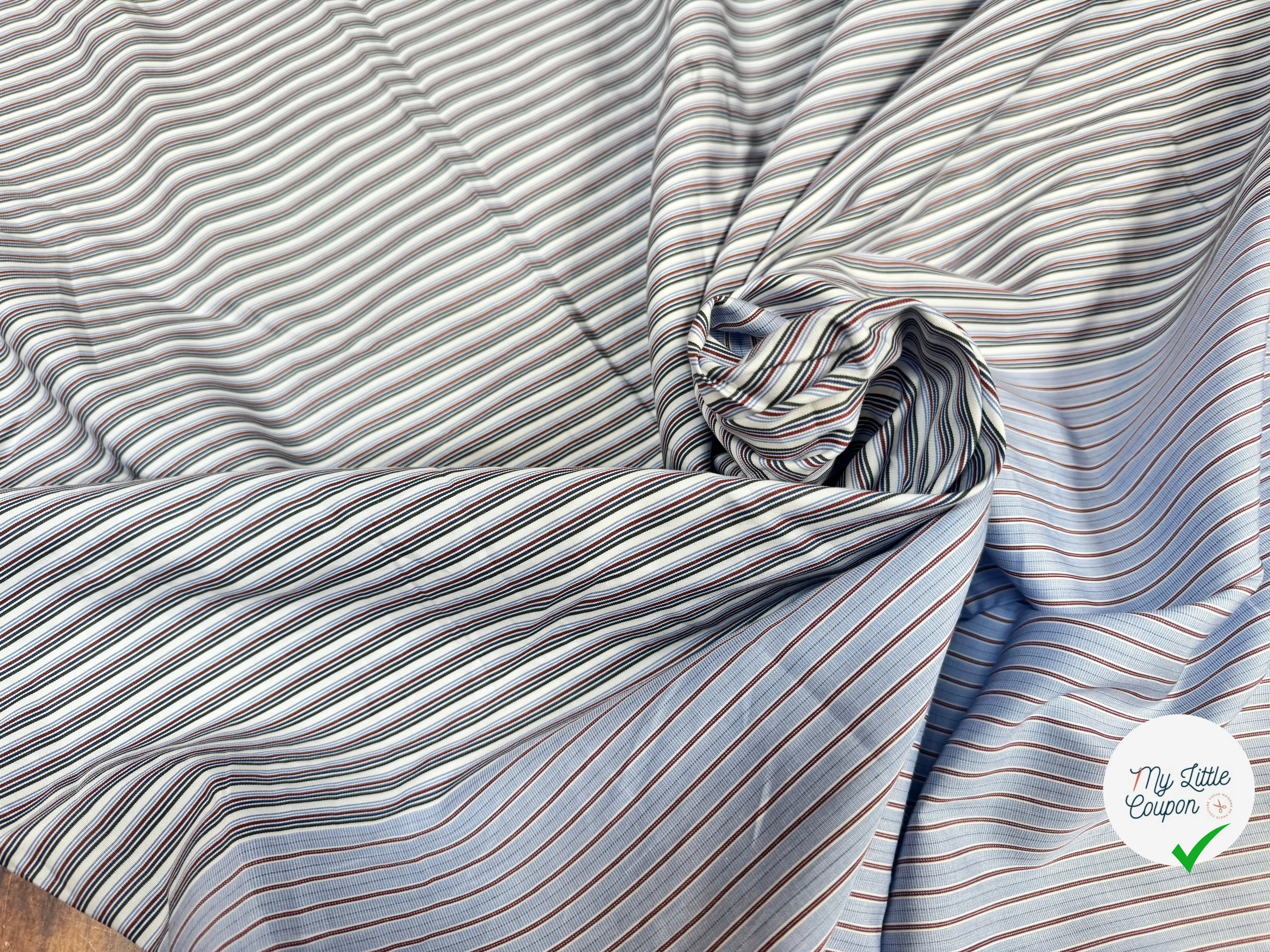 POPELINE DE COTON BI LAIZE RAYURES FOND BLEU ET MULTICOLOR - My Little Coupon
