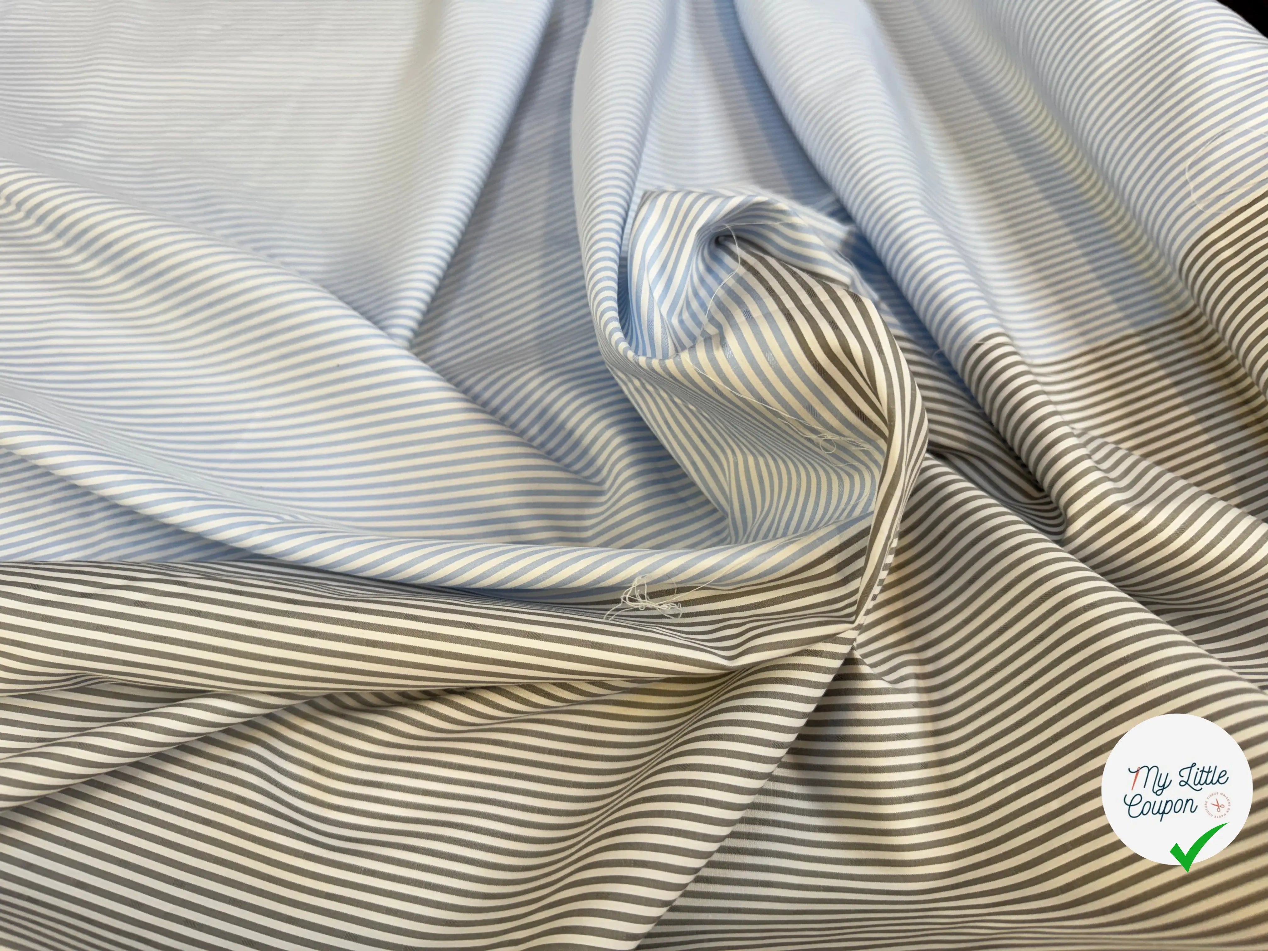 POPELINE DE COTON BICOLORE À RAYURES BLEU CIEL ET GRIS - My Little Coupon