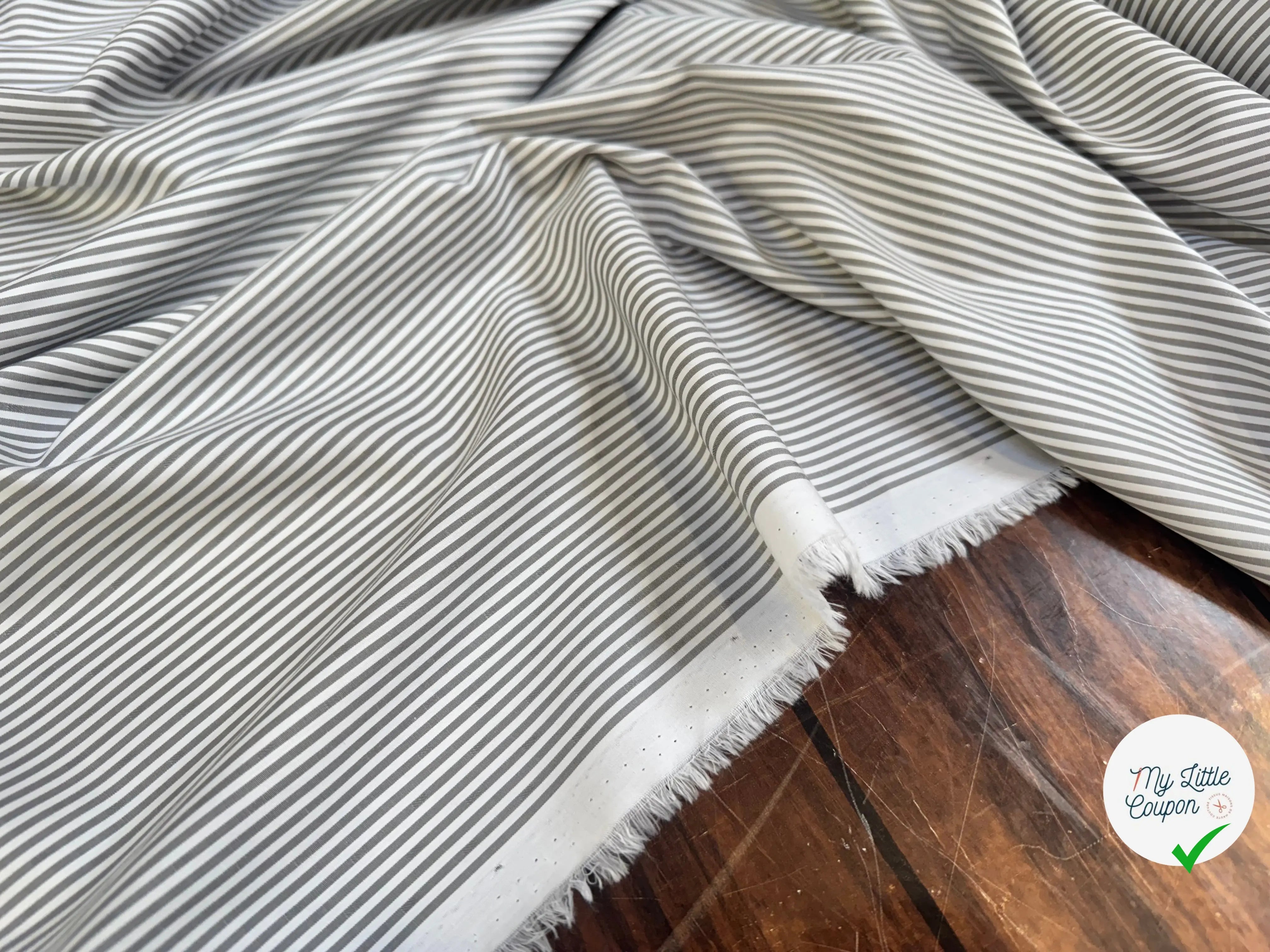 POPELINE DE COTON BICOLORE À RAYURES BLEU CIEL ET GRIS - My Little Coupon