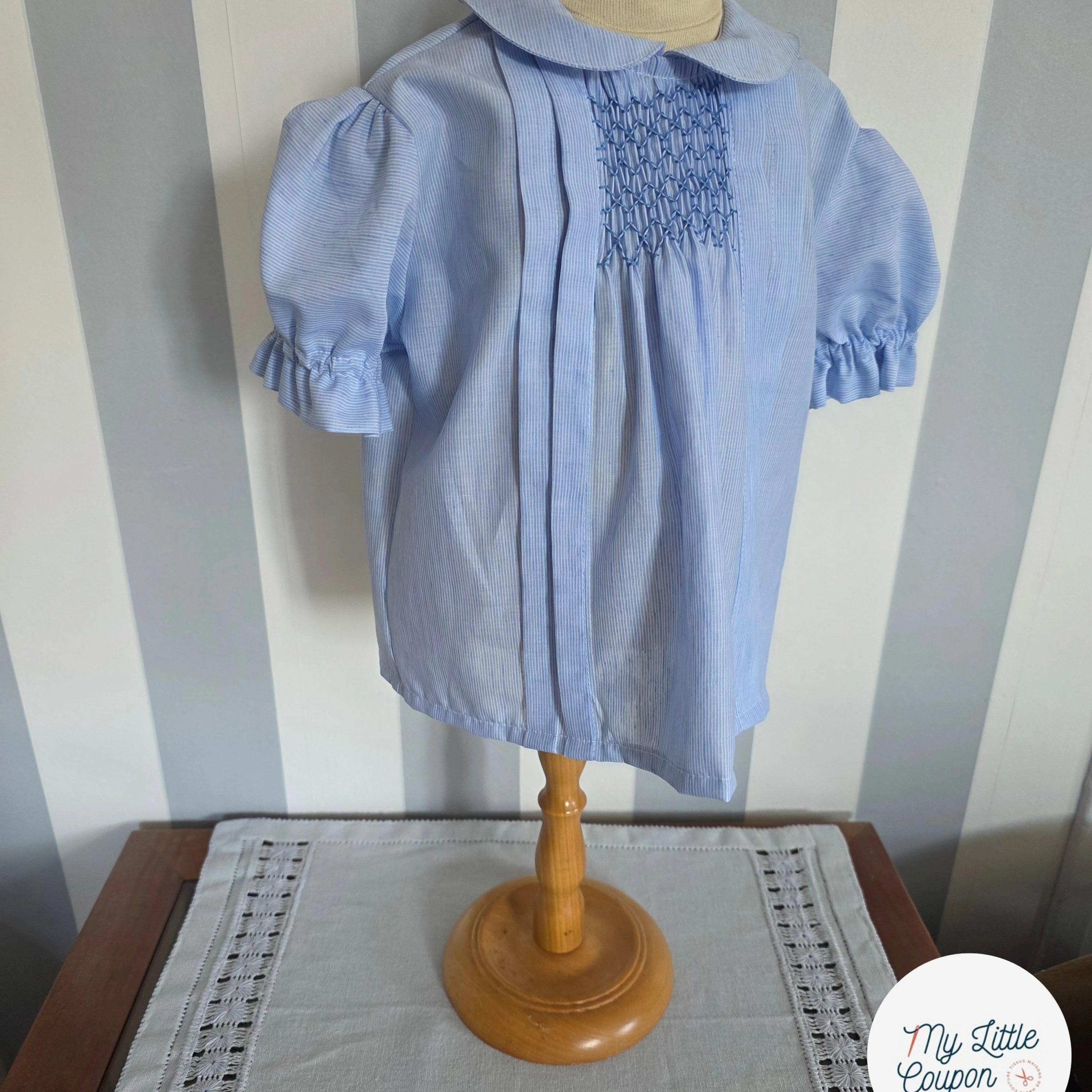 POPELINE DE COTON BLANC A FINES RAYURES BLEU CIEL - My Little Coupon