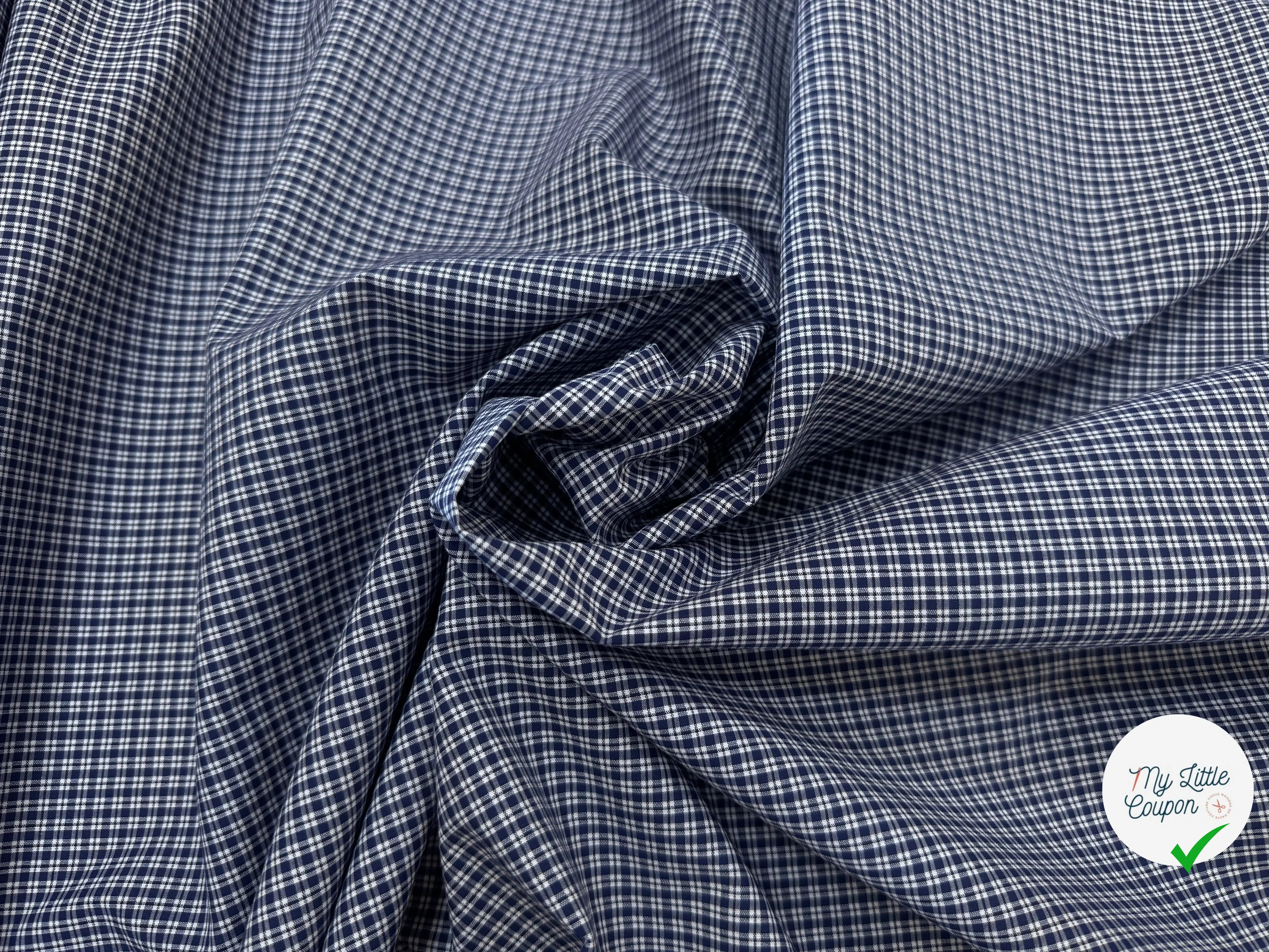 POPELINE DE COTON BLEU MARINE A PETITS CARREAUX BLANC - My Little Coupon