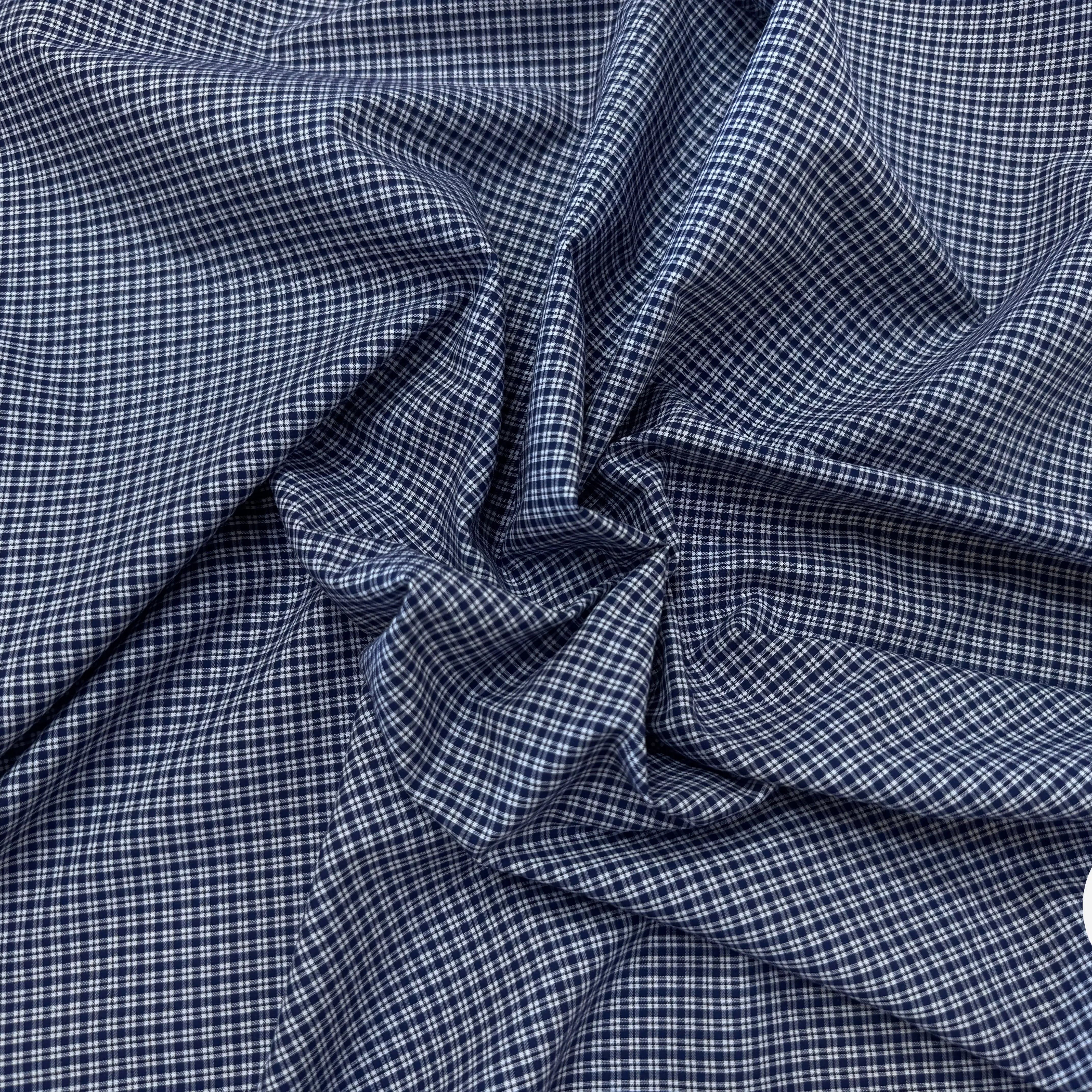 POPELINE DE COTON BLEU MARINE A PETITS CARREAUX BLANC - My Little Coupon