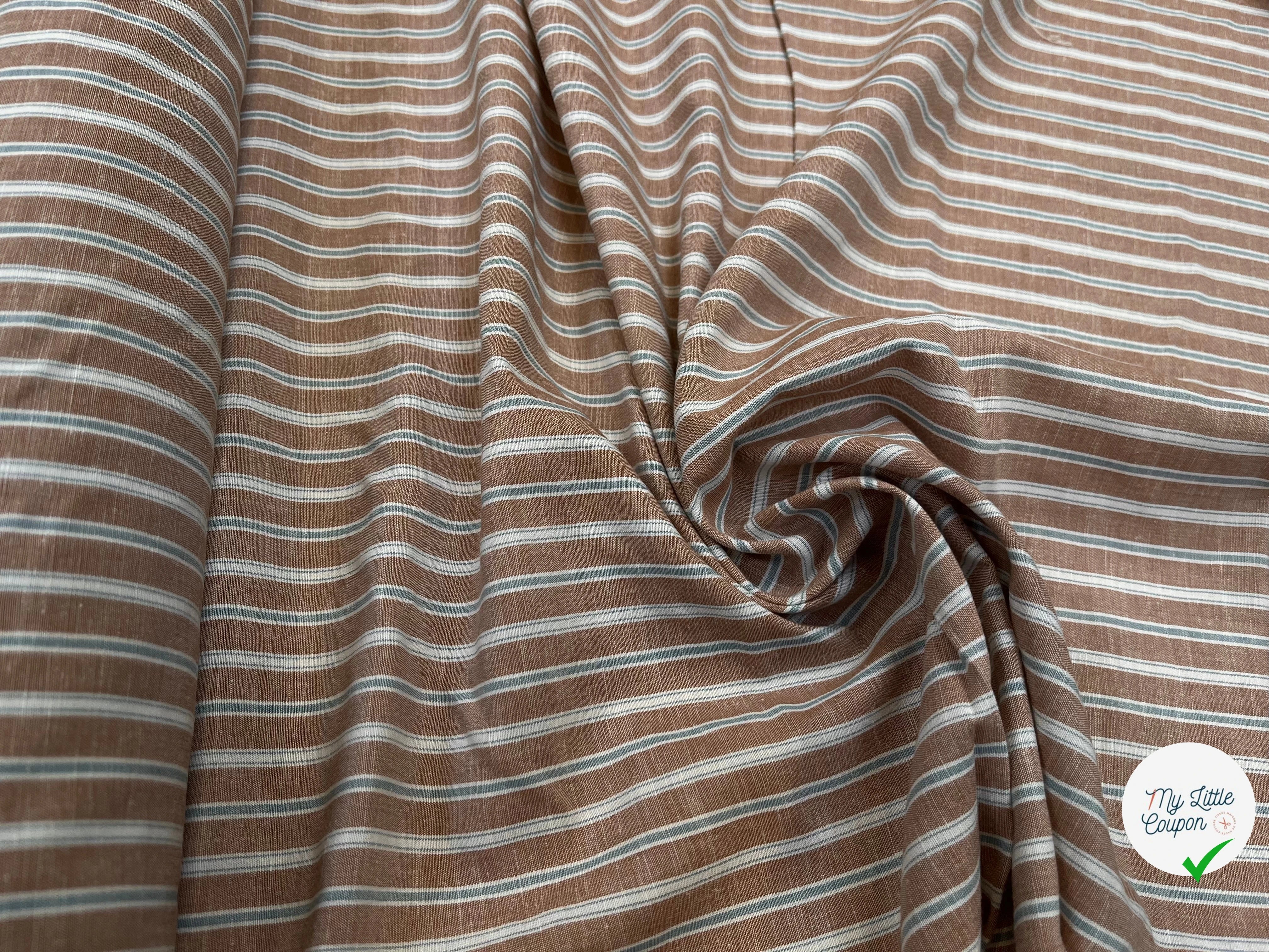 POPELINE DE COTON CANELLE À RAYURES BLEUES ET BLANCHES - My Little Coupon