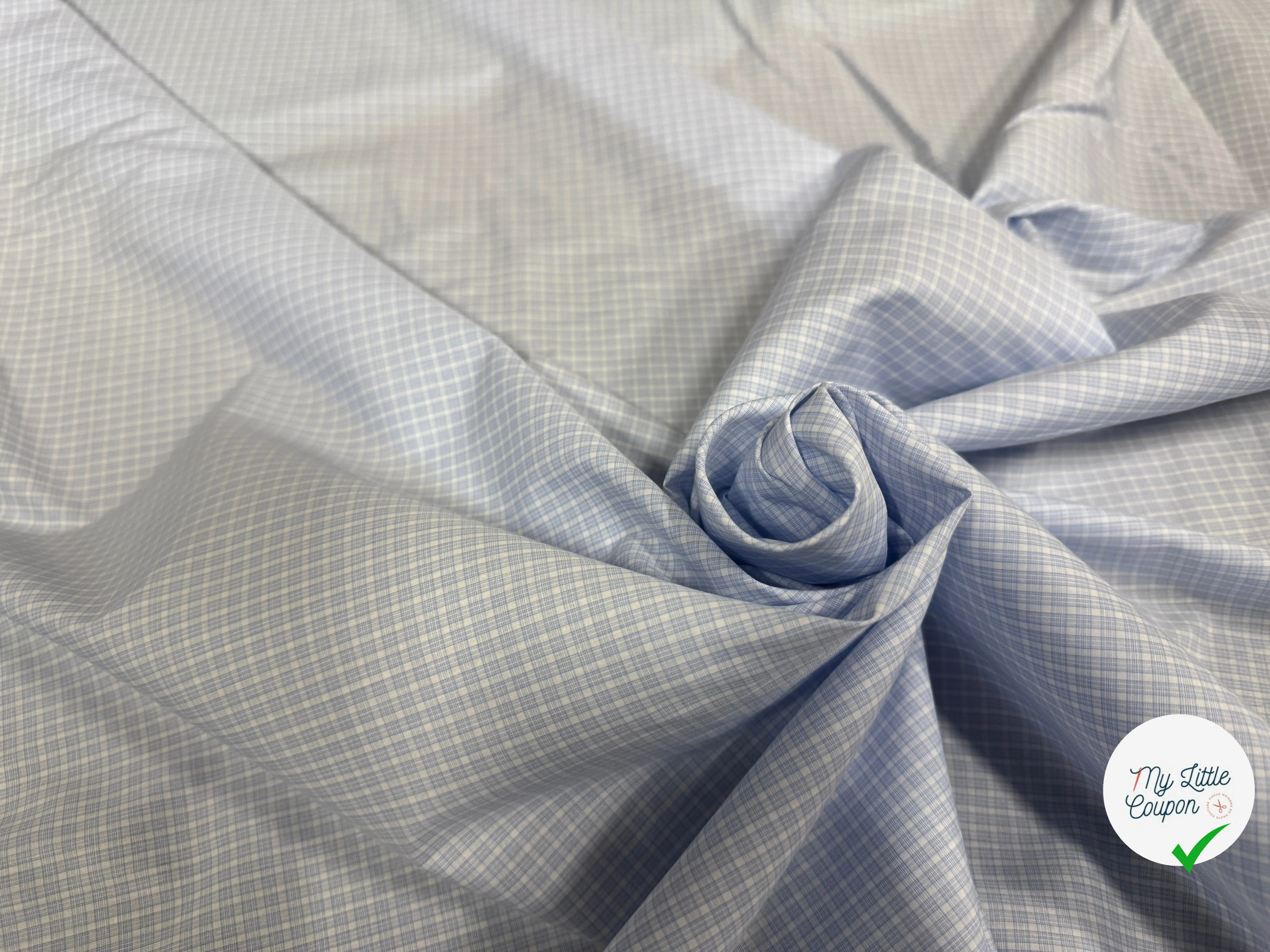 POPELINE DE COTON CARREAUX DE BLEU CLAIR - My Little Coupon