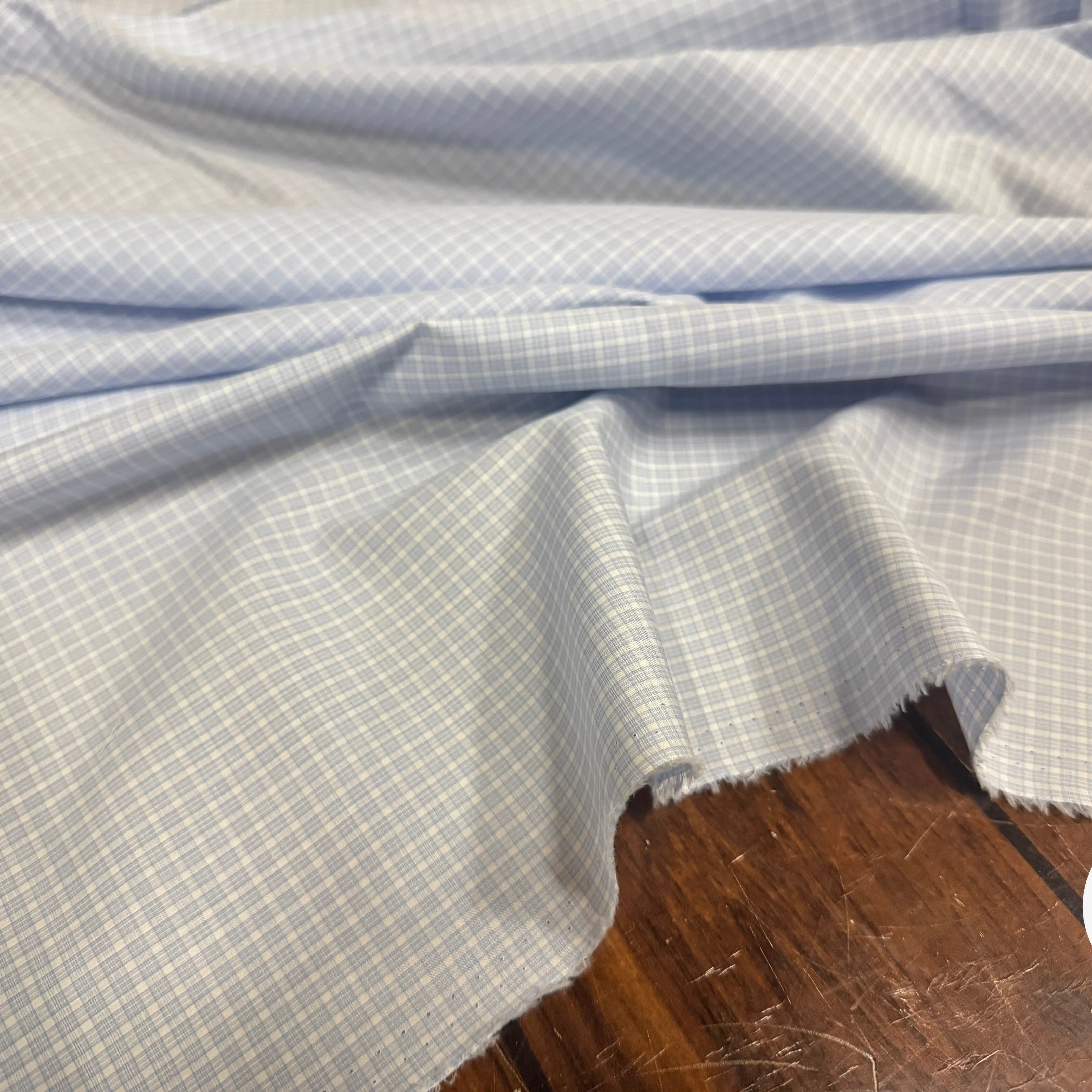 POPELINE DE COTON CARREAUX DE BLEU CLAIR - My Little Coupon