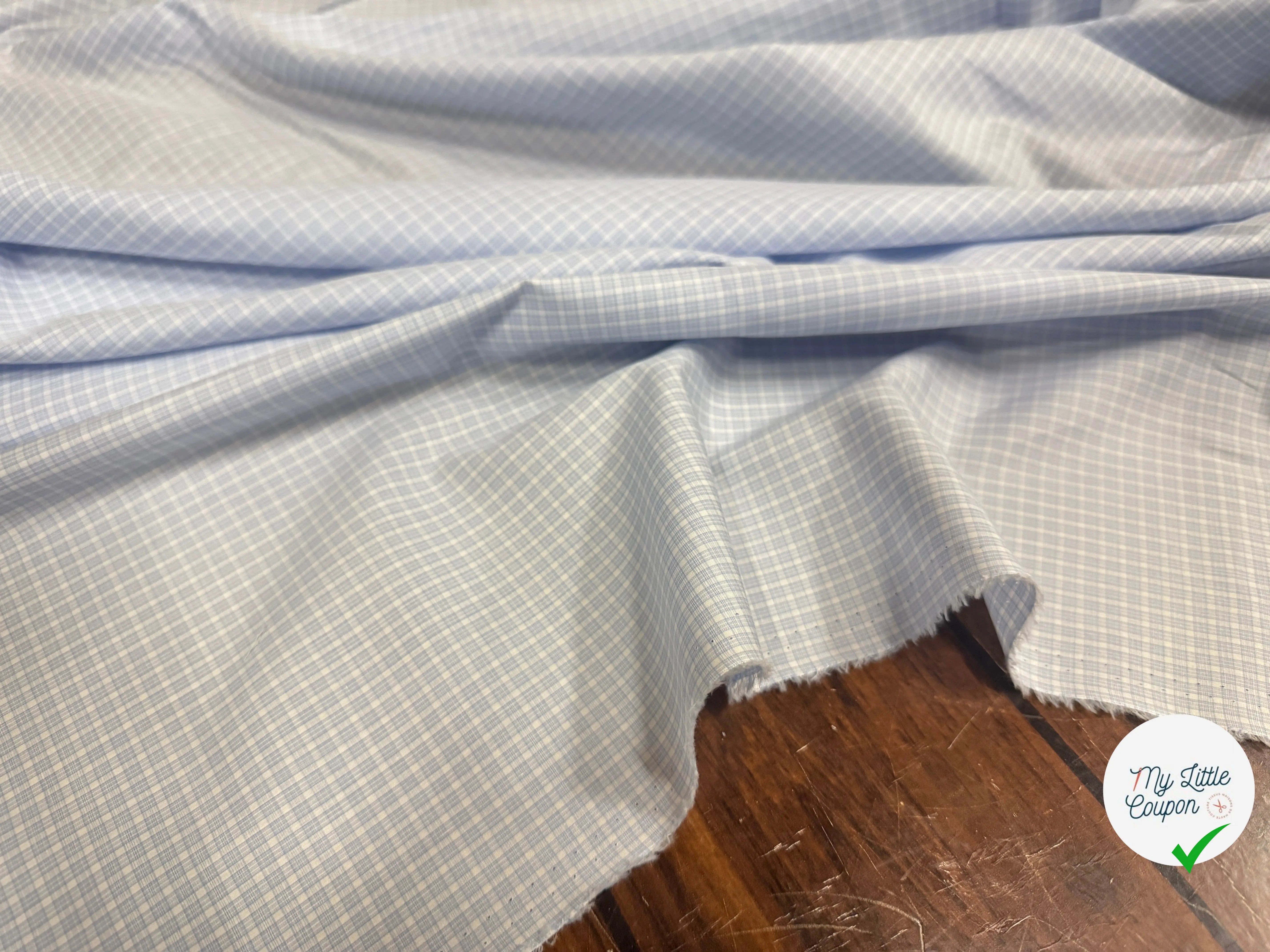 POPELINE DE COTON CARREAUX DE BLEU CLAIR - My Little Coupon