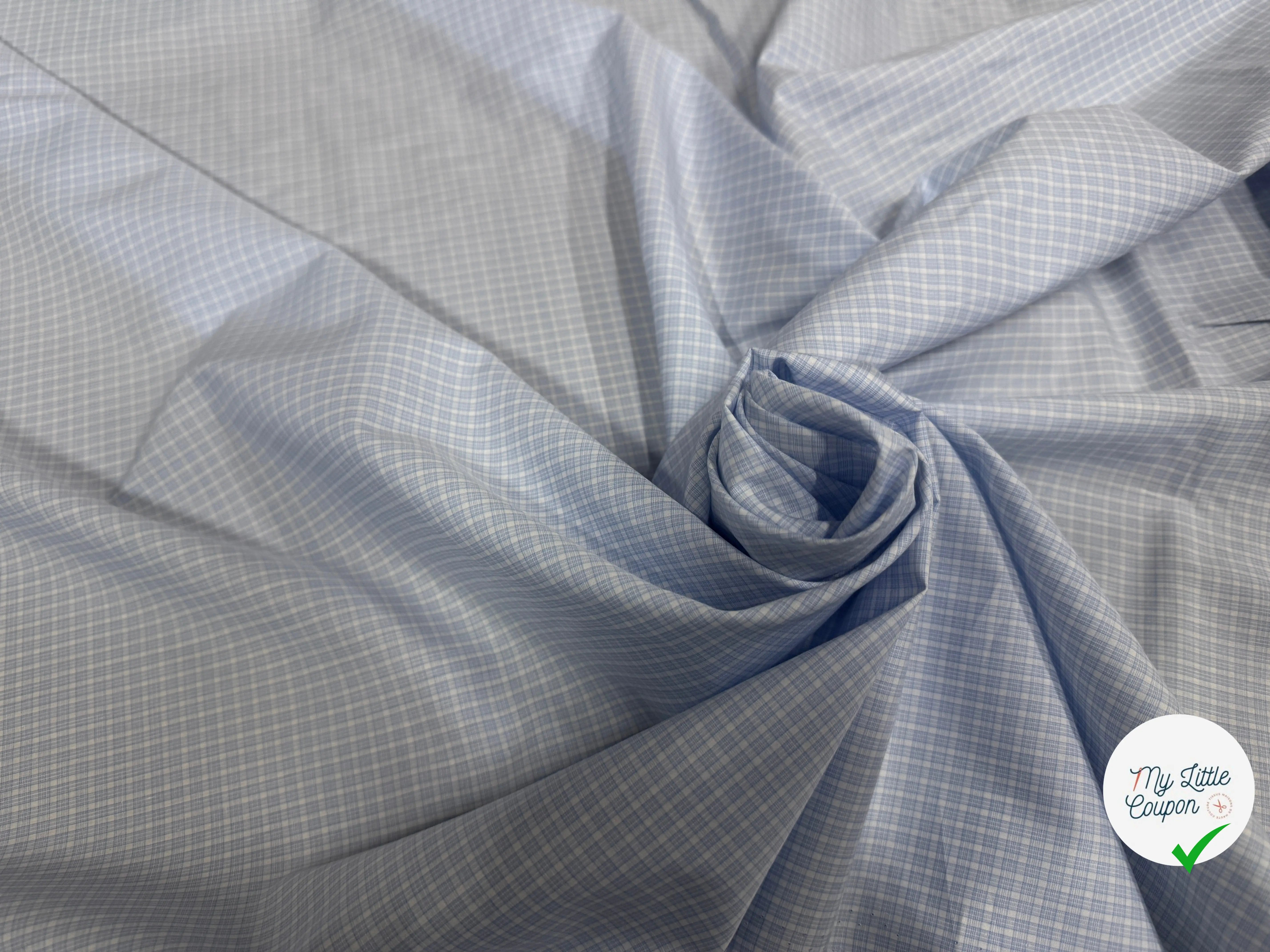 POPELINE DE COTON CARREAUX DE BLEU CLAIR - My Little Coupon