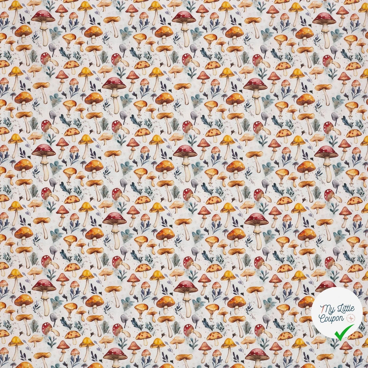 POPELINE DE COTON CHAMPIGNONS BLANC CASSÉ - My Little Coupon