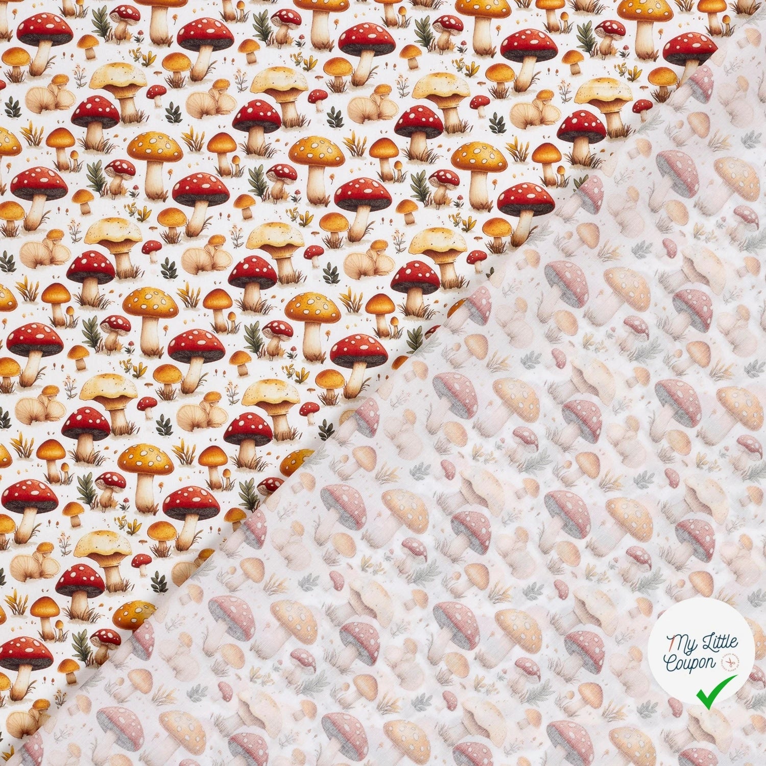 POPELINE DE COTON CHAMPIGNONS FOND BLANC - My Little Coupon