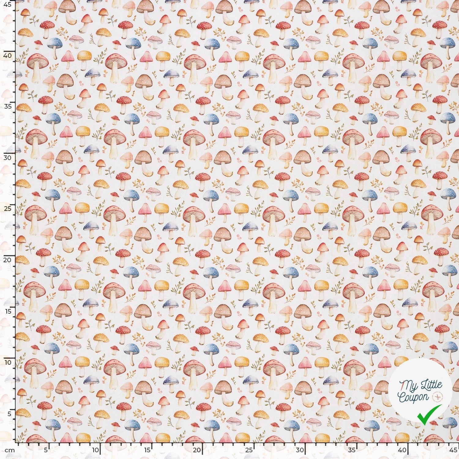 POPELINE DE COTON CHAMPIGNONS FOND BLANC TRANSPARENT - My Little Coupon