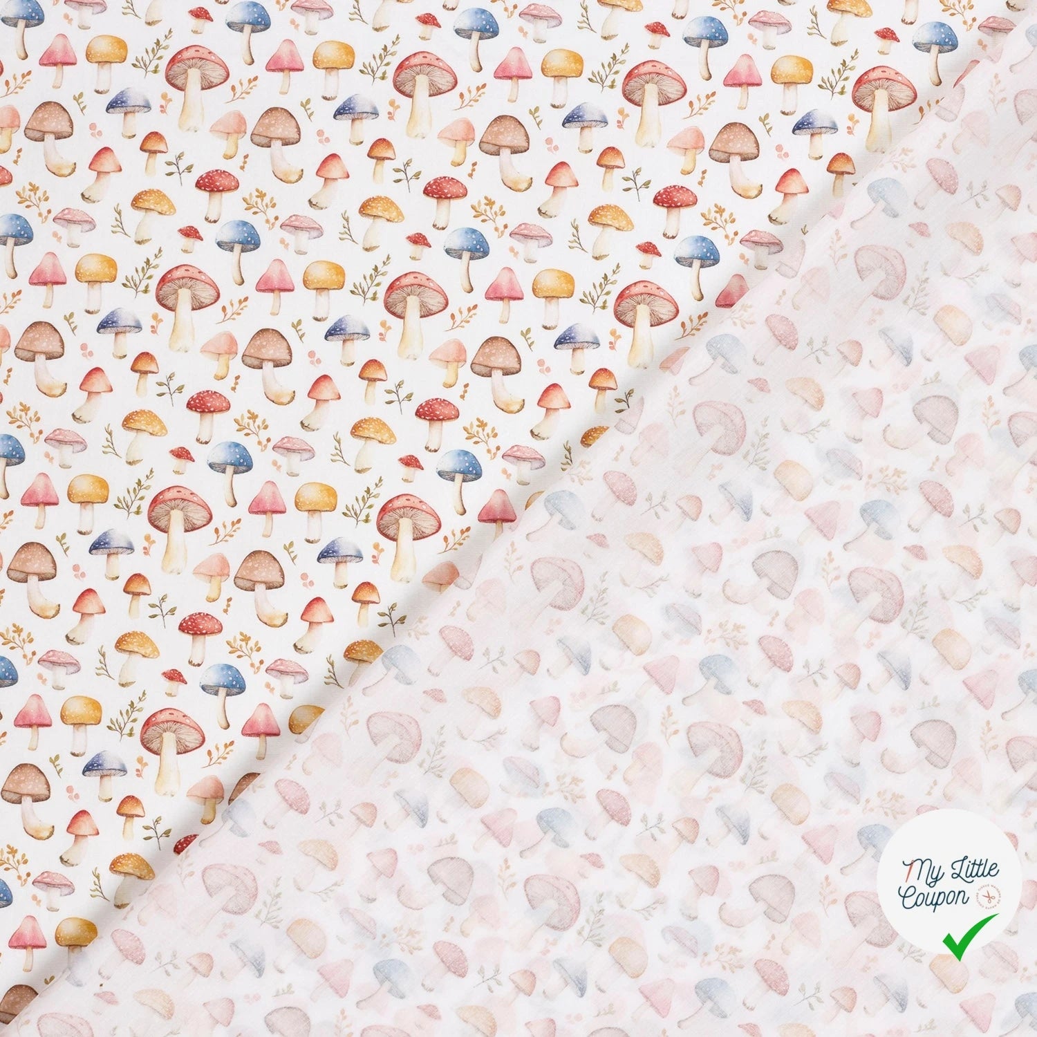 POPELINE DE COTON CHAMPIGNONS FOND BLANC TRANSPARENT - My Little Coupon